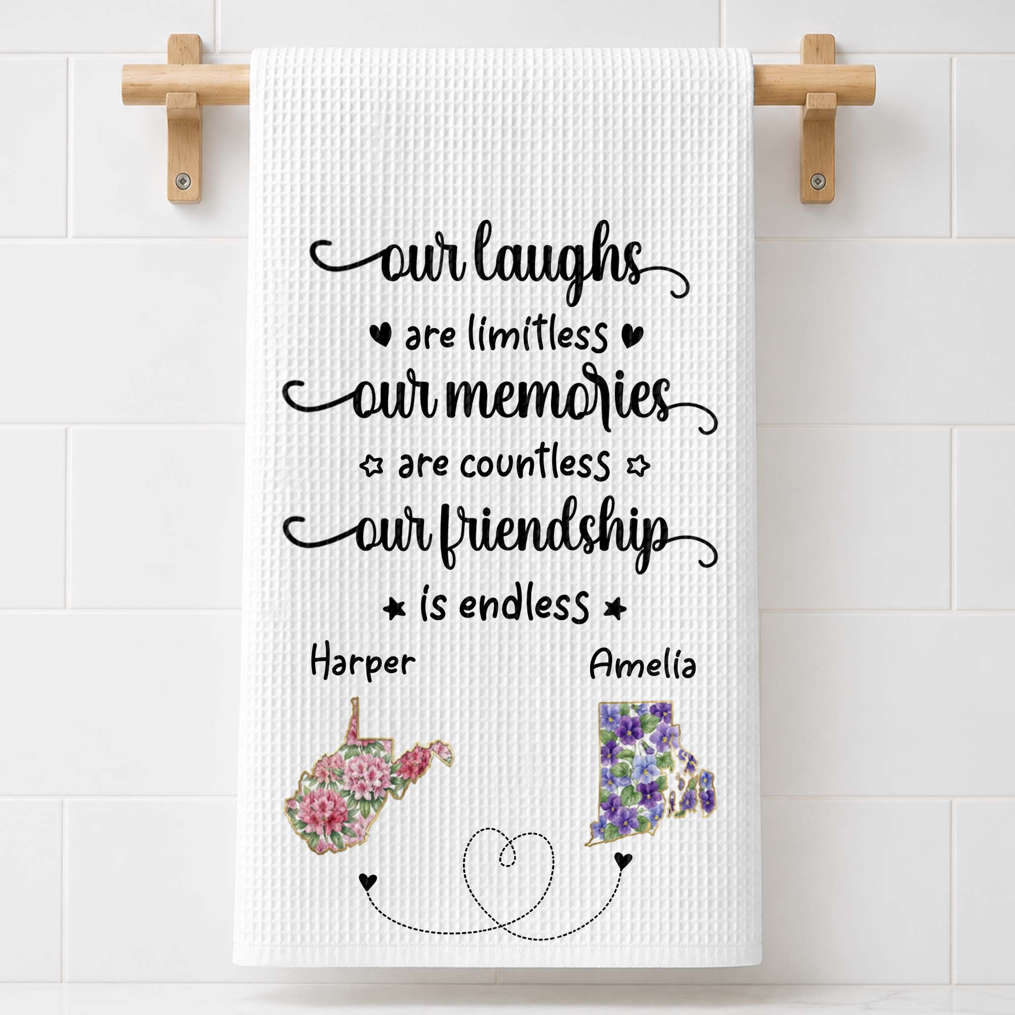 Personalized Kitchen Towel Custom State Art Flower Gift for Best Friends Kitchen Towel GradoCreations