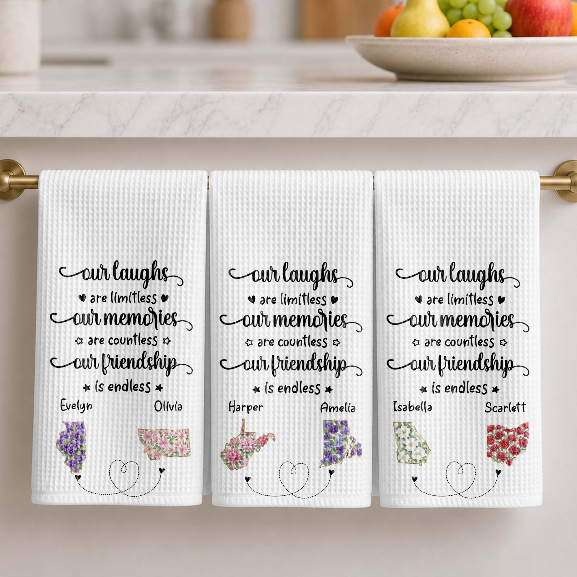 Personalized Kitchen Towel Custom State Art Flower Gift for Best Friends Kitchen Towel GradoCreations
