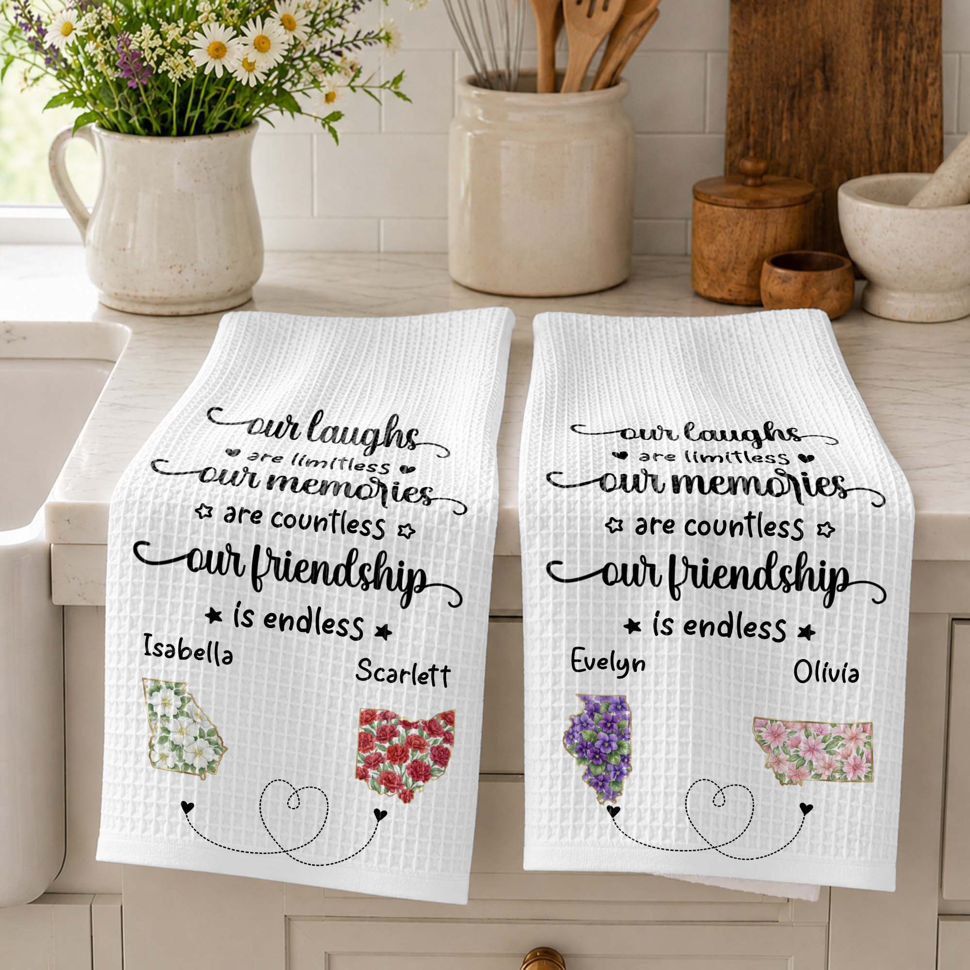 Personalized Kitchen Towel Custom State Art Flower Gift for Best Friends Kitchen Towel GradoCreations