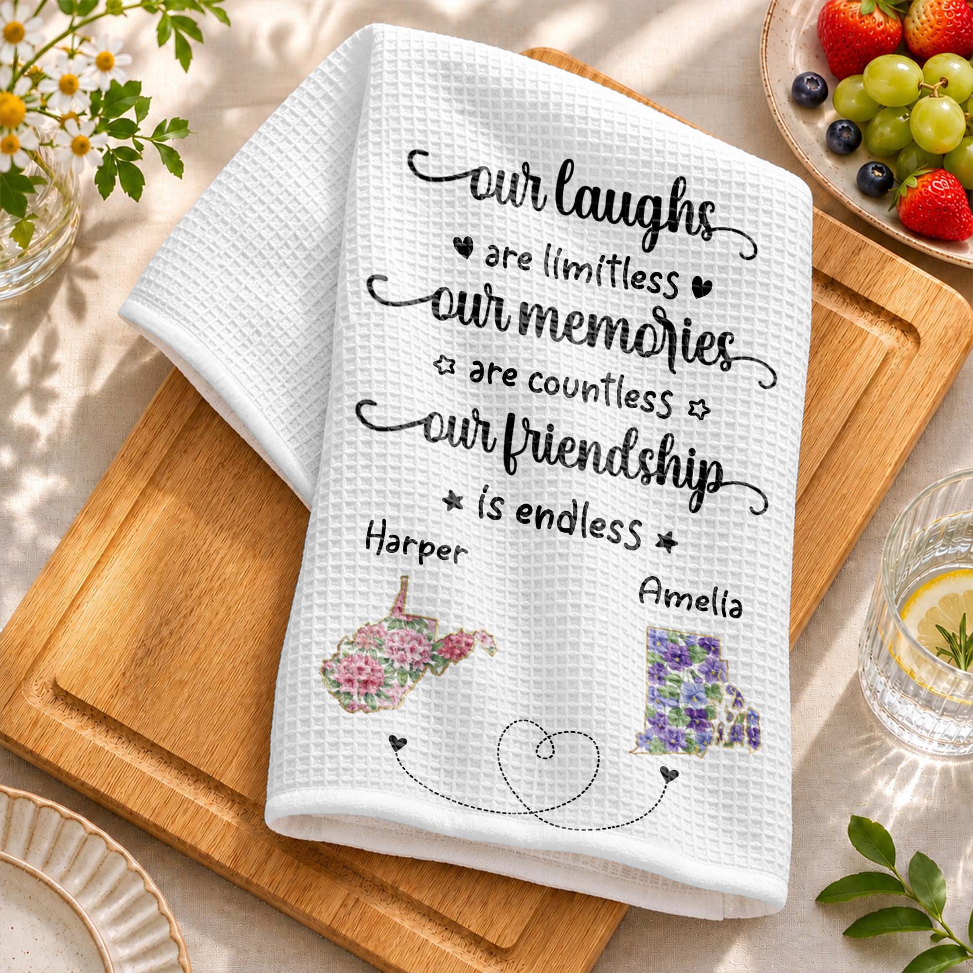 Personalized Kitchen Towel Custom State Art Flower Gift for Best Friends Kitchen Towel GradoCreations