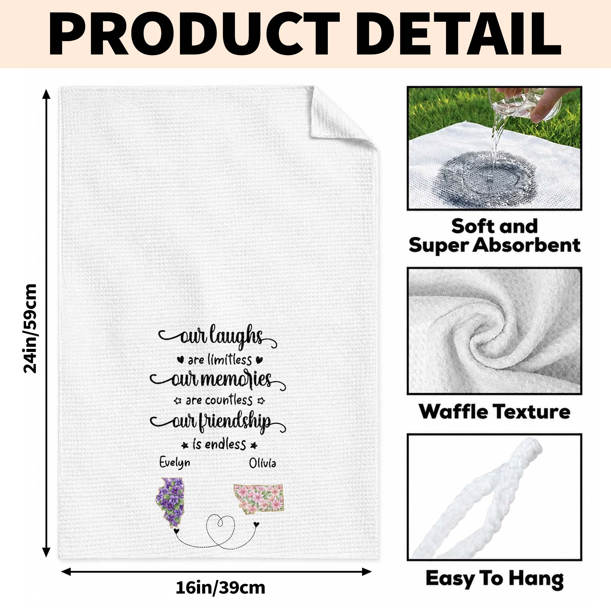 Personalized Kitchen Towel Custom State Art Flower Gift for Best Friends Kitchen Towel GradoCreations