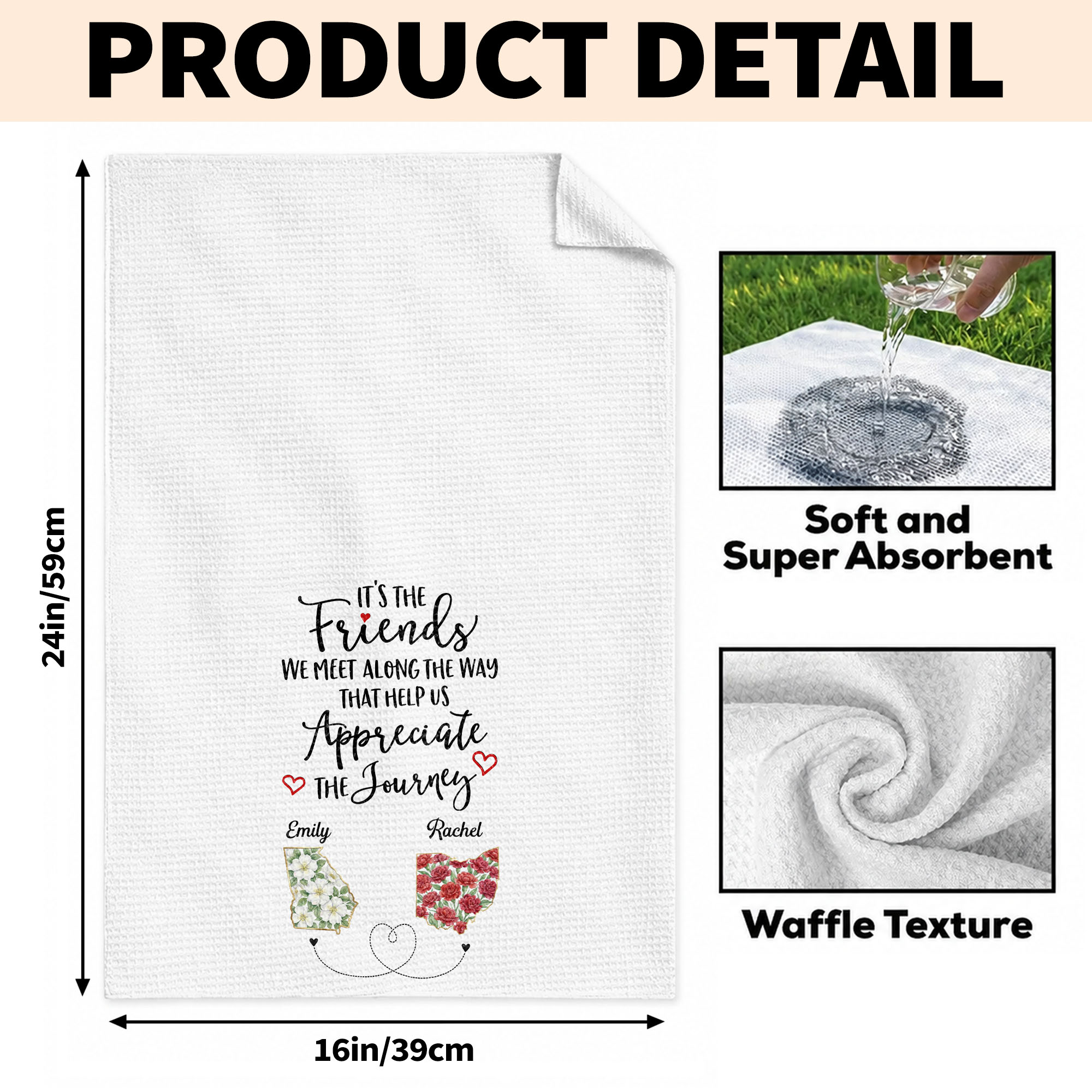 Personalized Floral Kitchen Towel Custom Name Gift for Besties Kitchen Towel GradoCreations