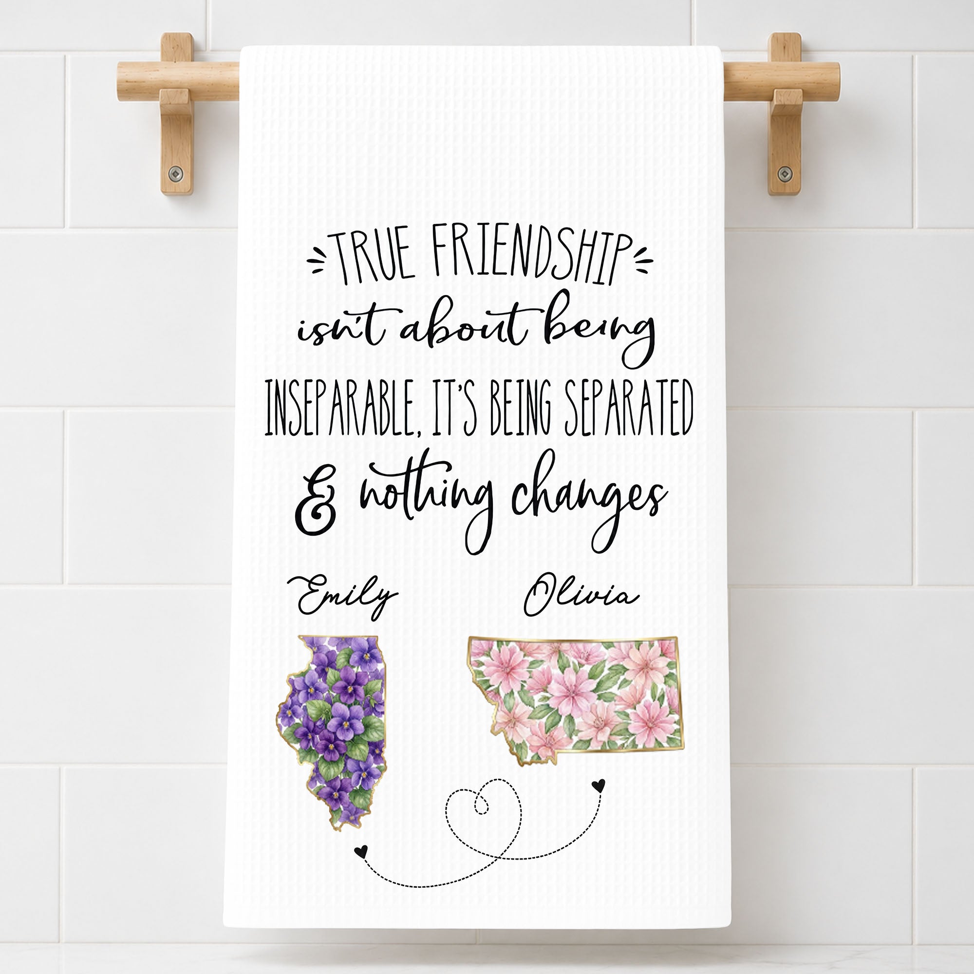 Personalized Kitchen Towel Custom State Art Flowers Friend Gift Kitchen Towel GradoCreations