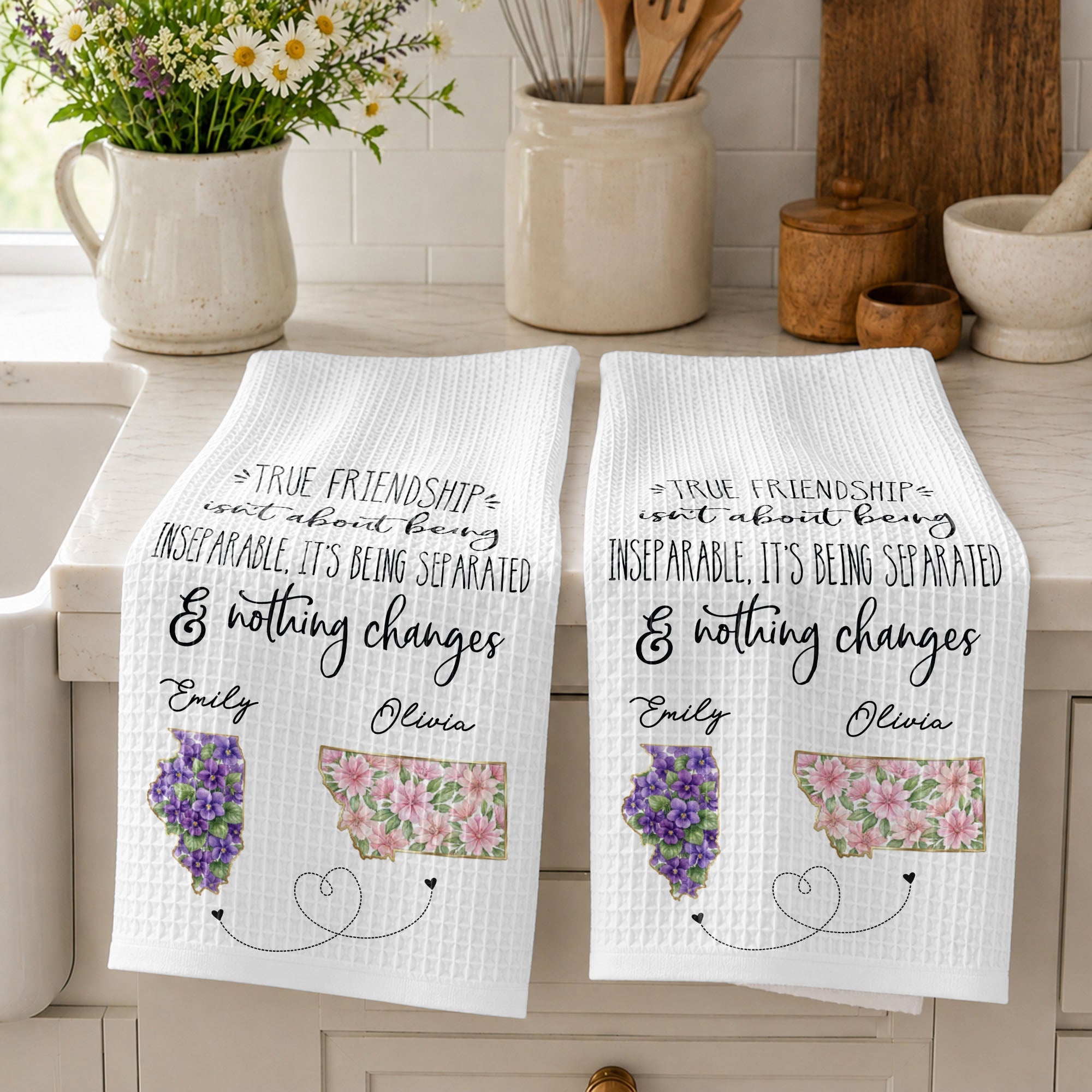 Personalized Kitchen Towel Custom State Art Flowers Friend Gift Kitchen Towel GradoCreations