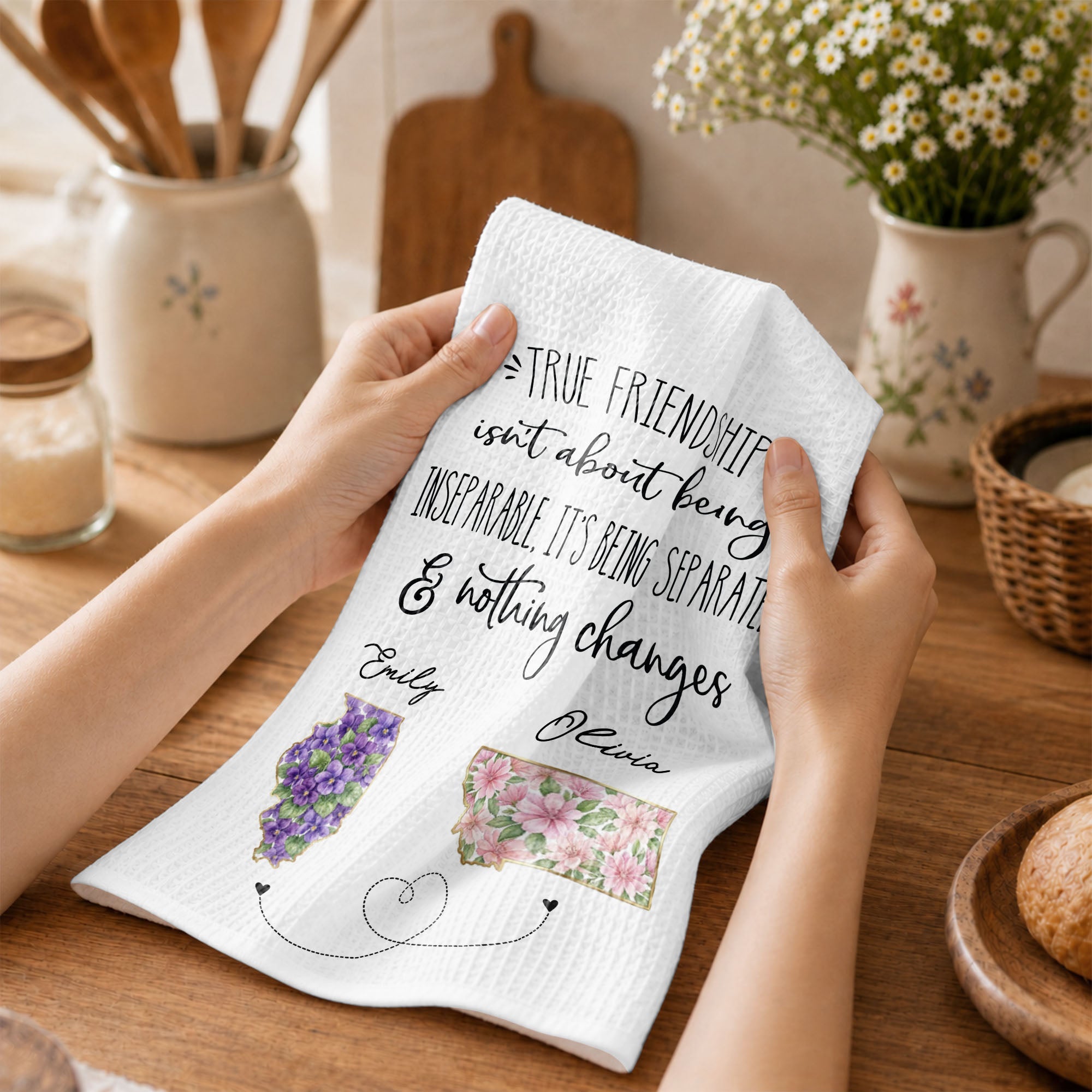 Personalized Kitchen Towel Custom State Art Flowers Friend Gift Kitchen Towel GradoCreations