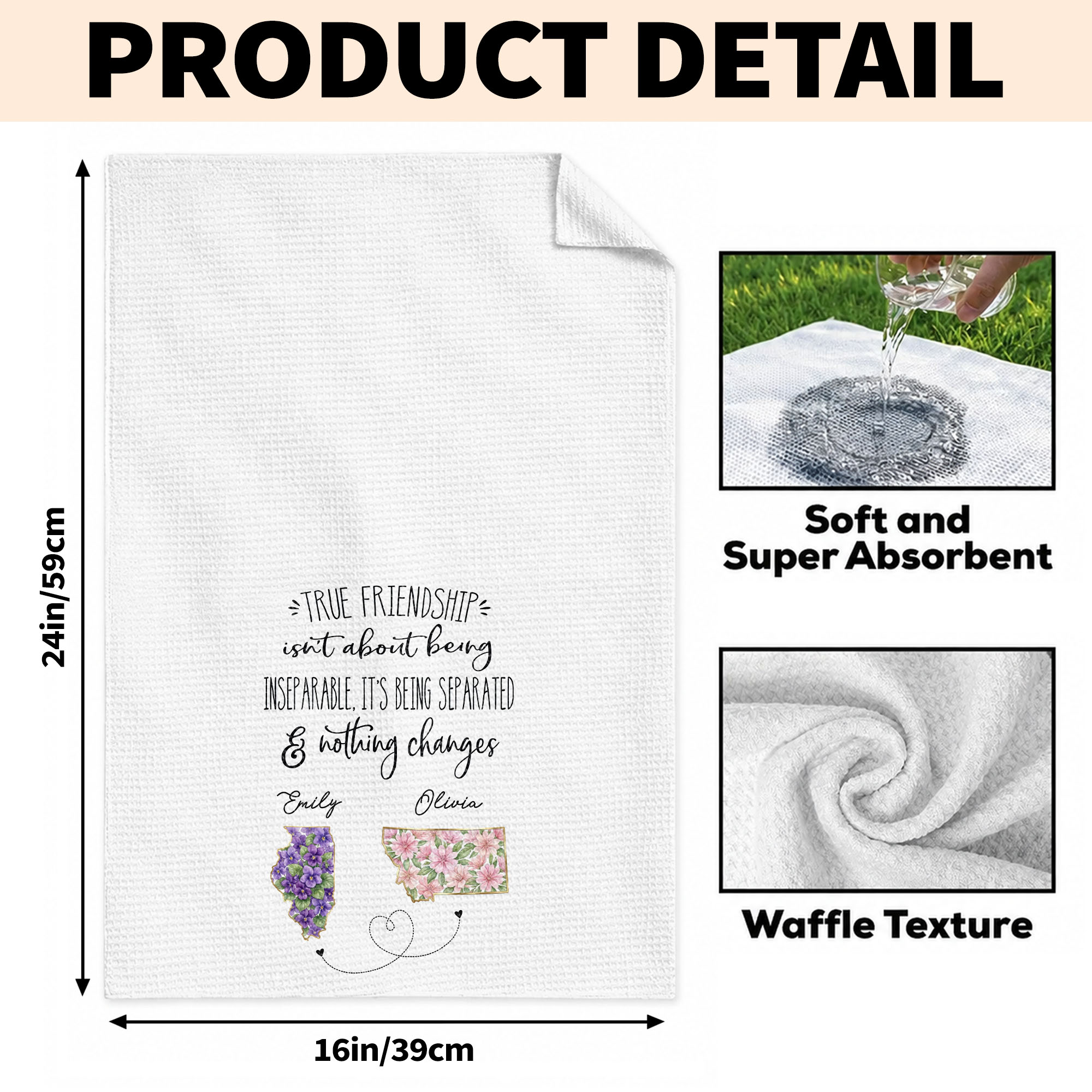 Personalized Kitchen Towel Custom State Art Flowers Friend Gift Kitchen Towel GradoCreations