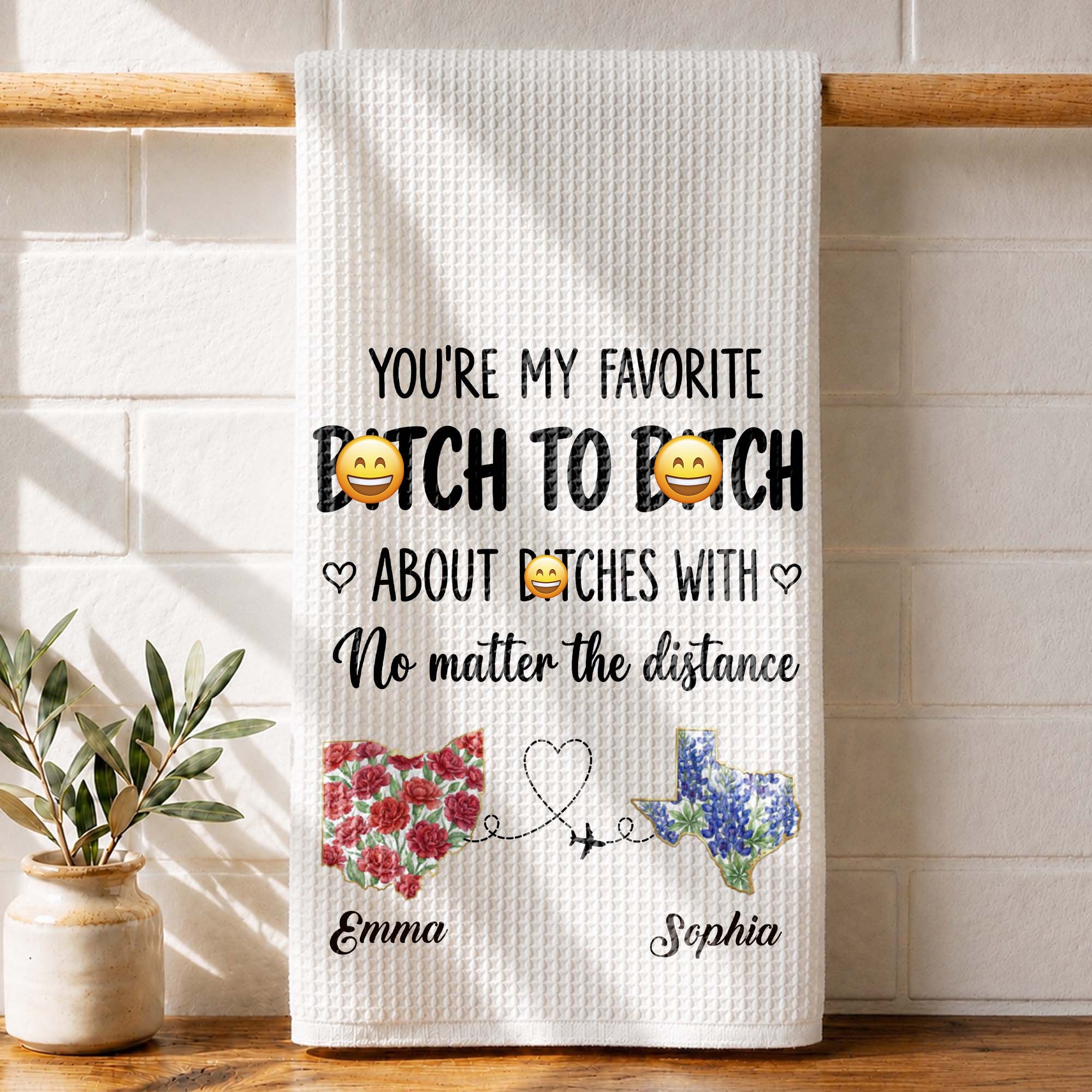 Personalized Kitchen Towel Custom Name Flower Design Gift for Best Friend Kitchen Towel GradoCreations