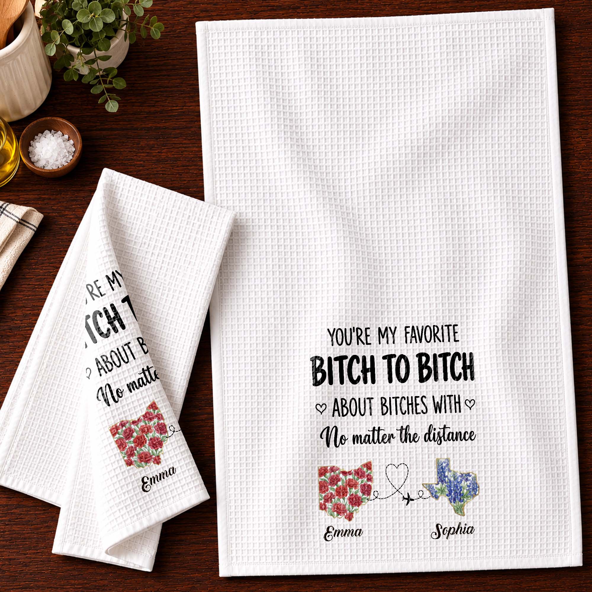 Personalized Kitchen Towel Custom Name Flower Design Gift for Best Friend Kitchen Towel GradoCreations