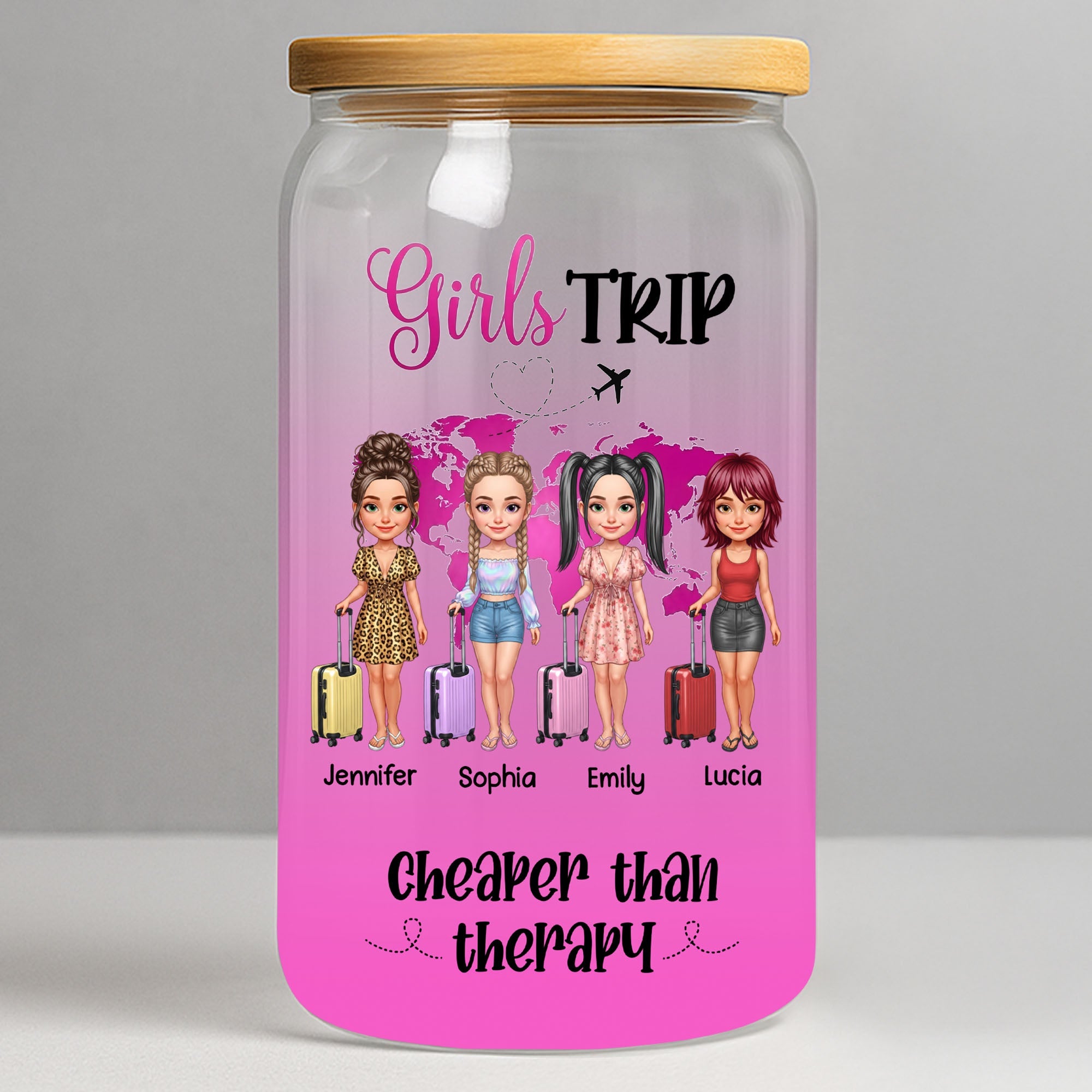 Personalized Glass Can with Lid Custom Friends Travel Gift Clear Glass Can GradoCreations