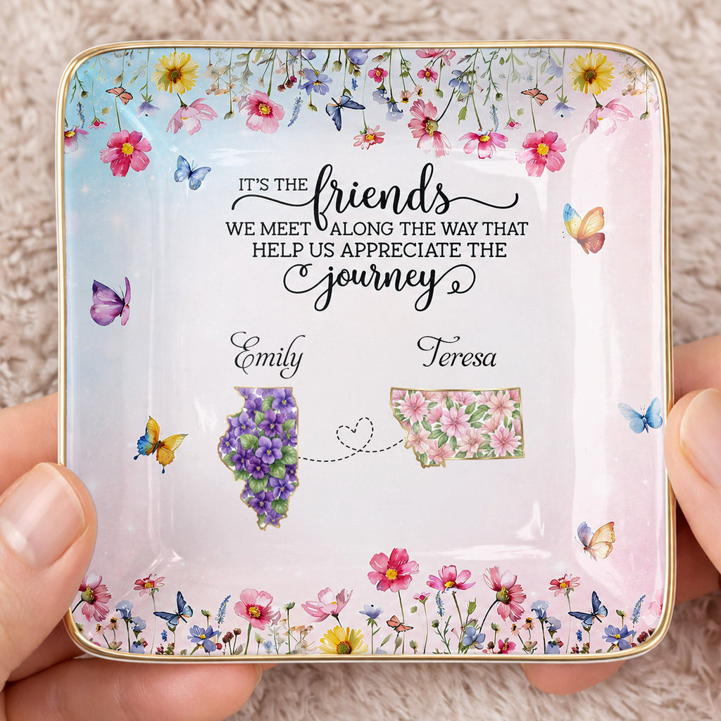Personalized Floral State Jewelry Dish Custom Gift for Best Friends Jewelry Dish GradoCreations