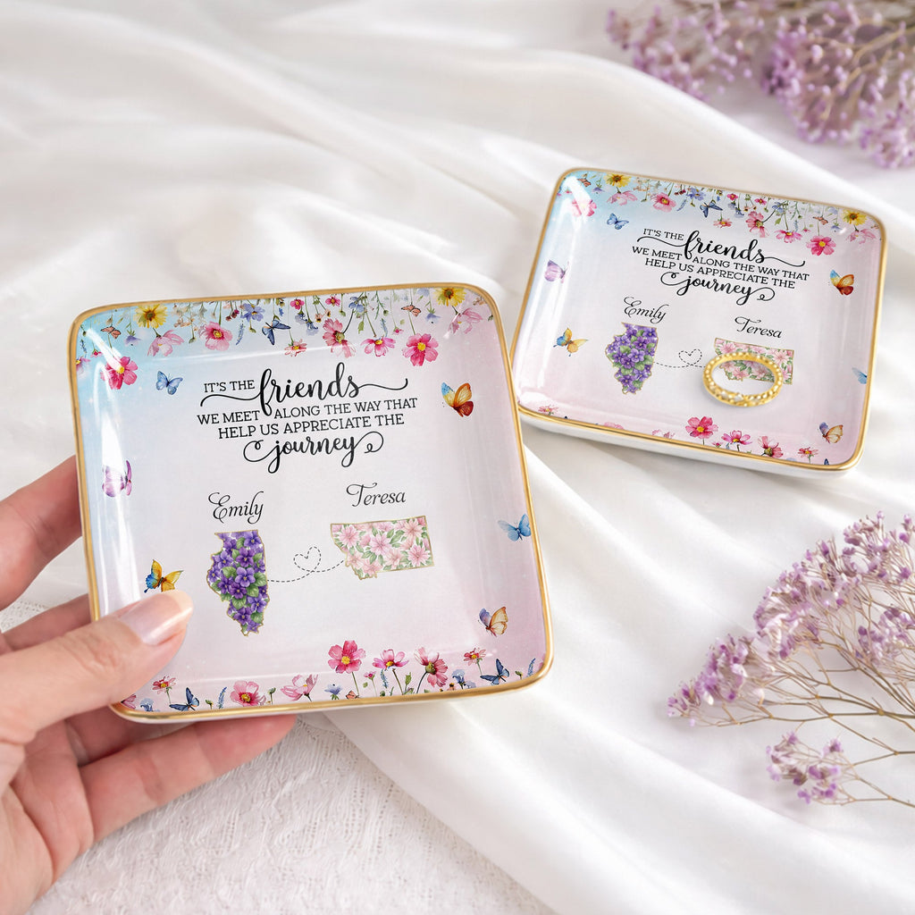 Personalized Floral State Jewelry Dish Custom Gift for Best Friends Jewelry Dish GradoCreations