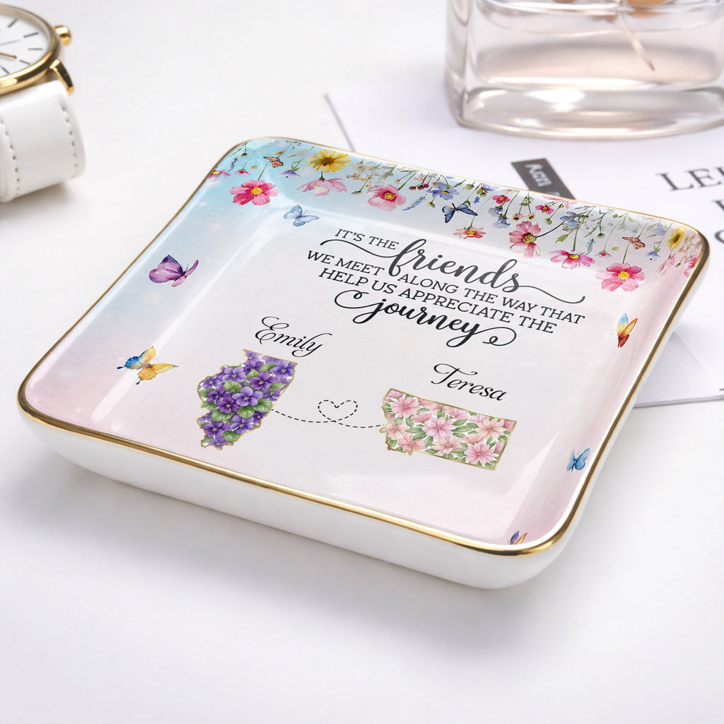 Personalized Floral State Jewelry Dish Custom Gift for Best Friends Jewelry Dish GradoCreations