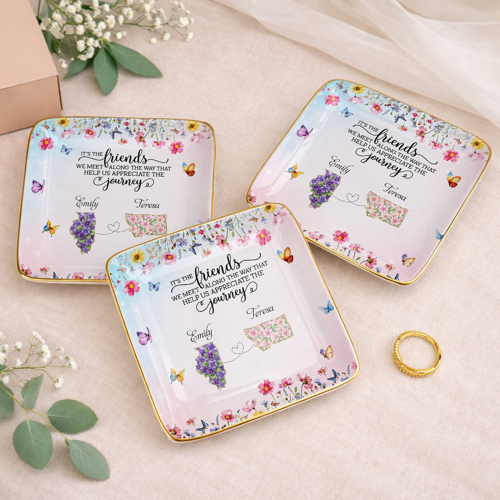 Personalized Floral State Jewelry Dish Custom Gift for Best Friends Jewelry Dish GradoCreations