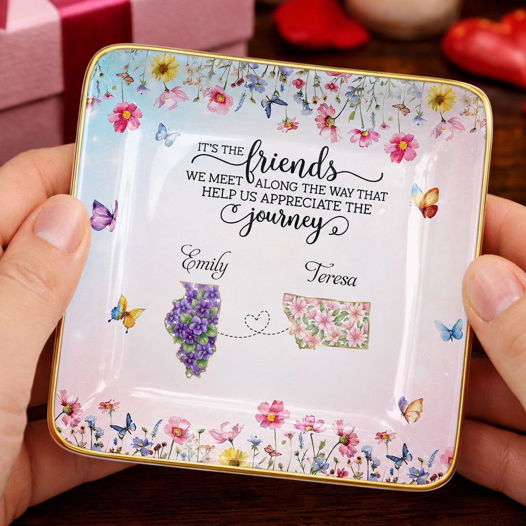 Personalized Floral State Jewelry Dish Custom Gift for Best Friends Jewelry Dish GradoCreations