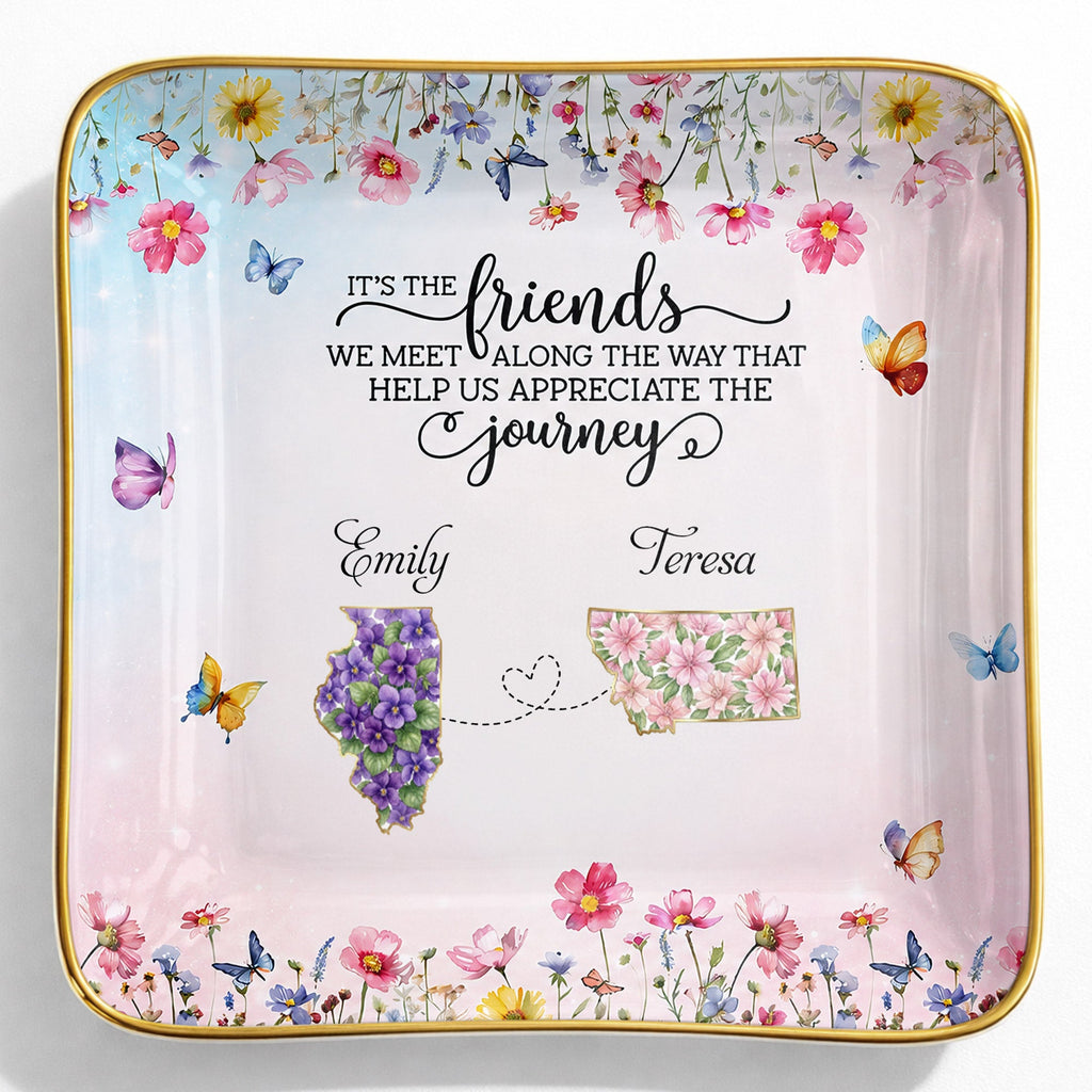 Personalized Floral State Jewelry Dish Custom Gift for Best Friends Jewelry Dish GradoCreations