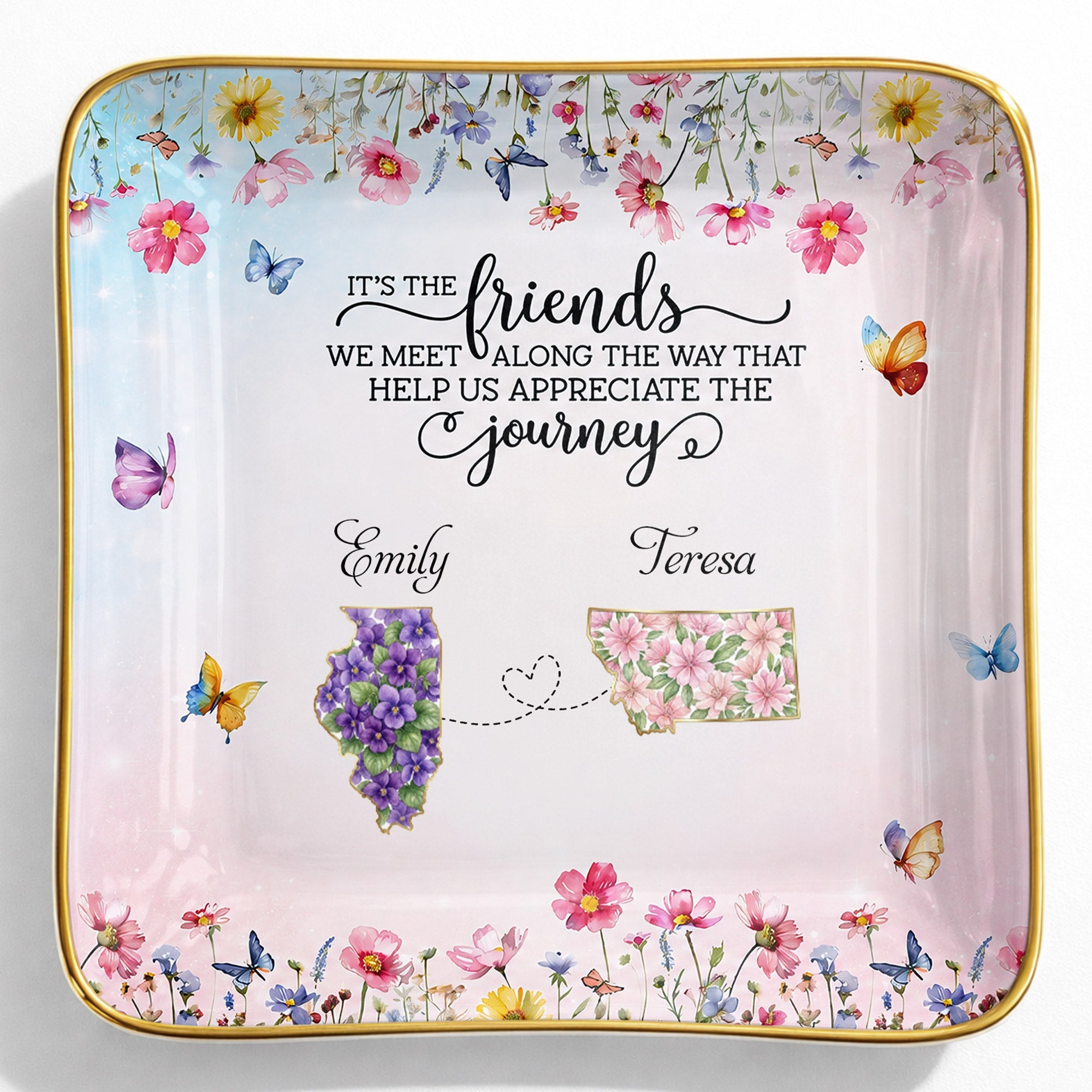 Personalized Floral State Jewelry Dish Custom Gift for Best Friends Jewelry Dish GradoCreations