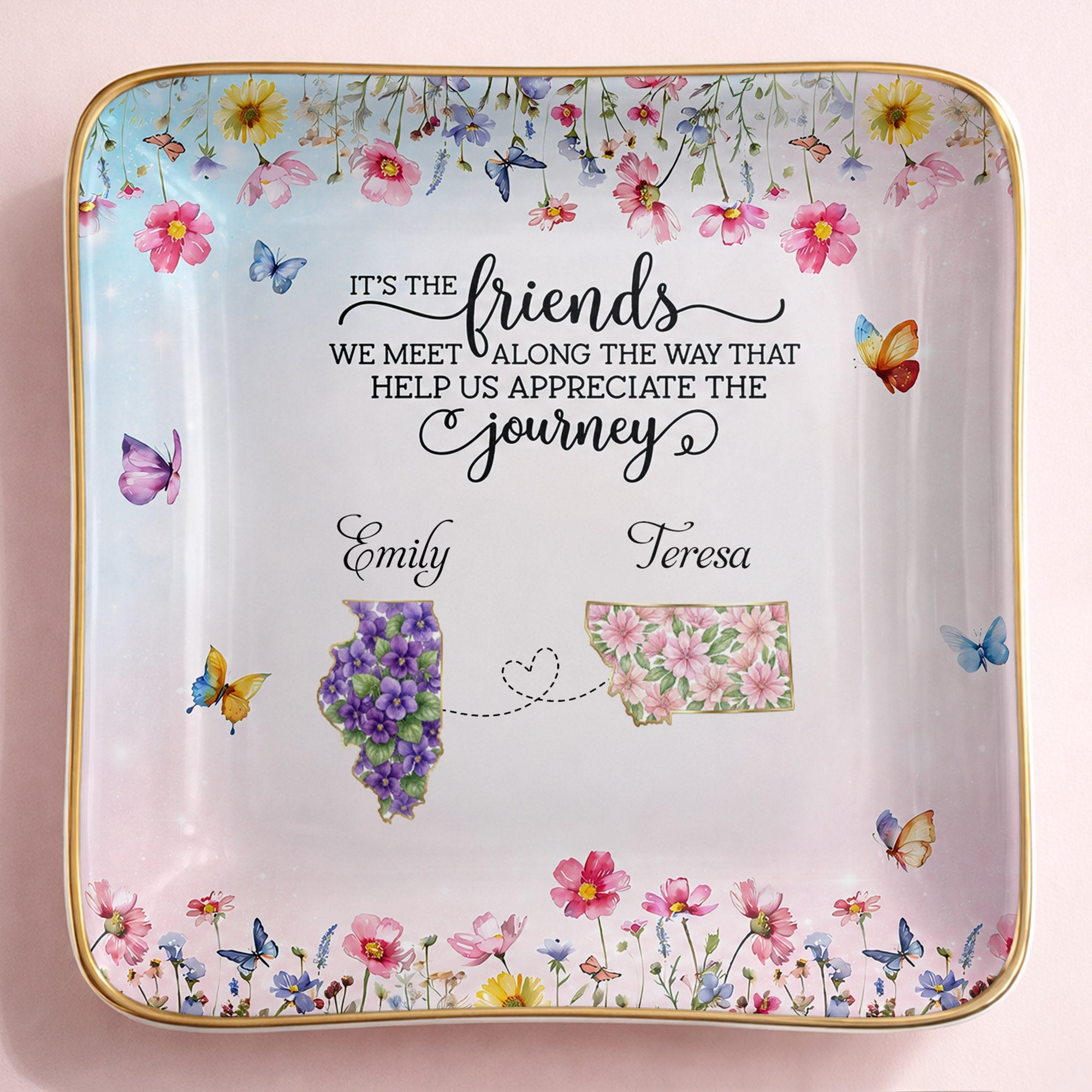 Personalized Floral State Jewelry Dish Custom Gift for Best Friends Jewelry Dish GradoCreations
