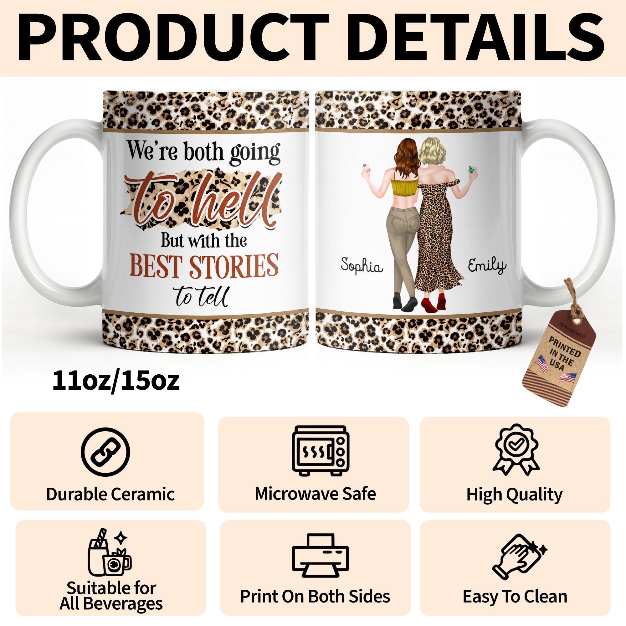 Personalized Leopard Pattern Coffee Mug Best Friend Gift Edge-to-edge Mug GradoCreations