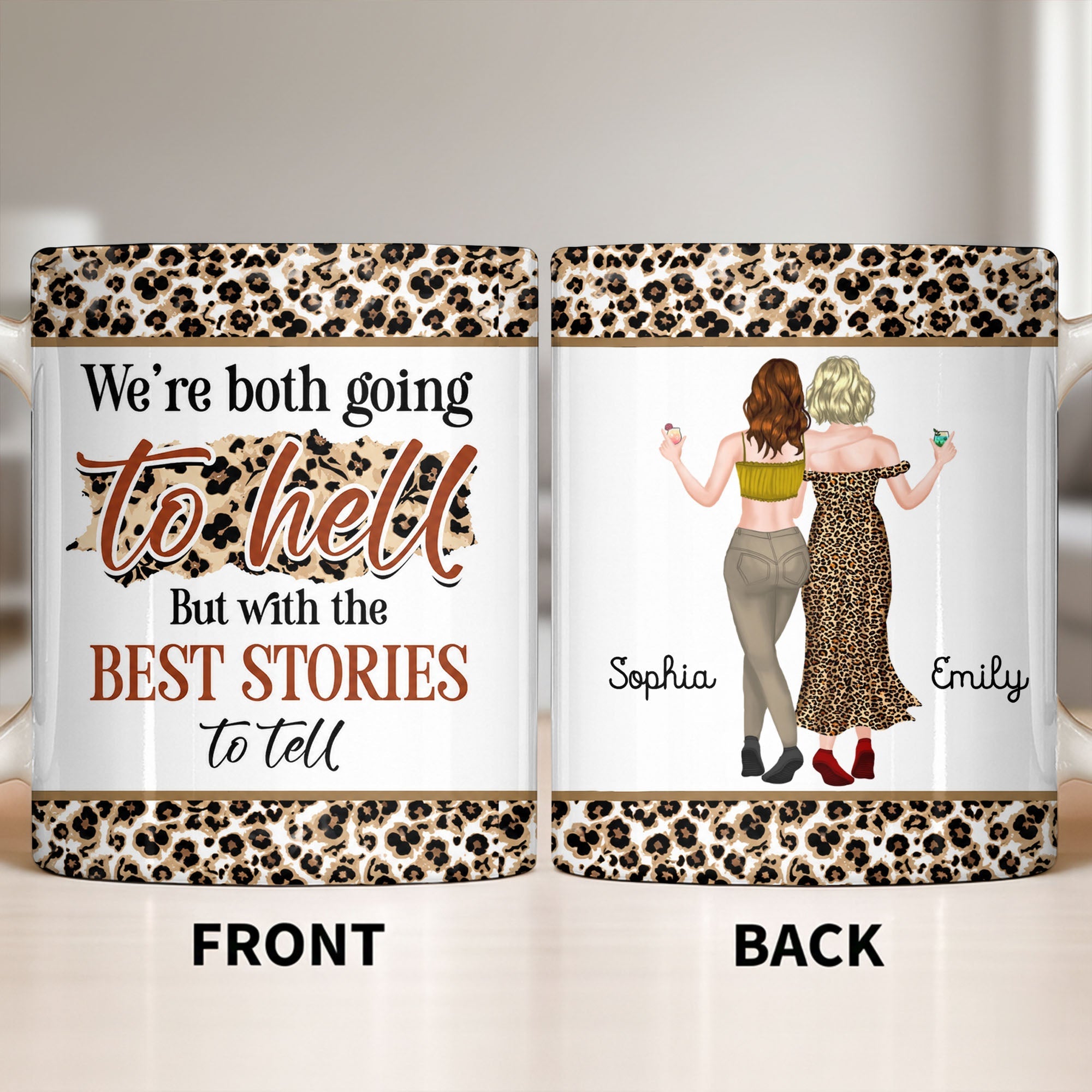 Personalized Leopard Pattern Coffee Mug Best Friend Gift Edge-to-edge Mug GradoCreations