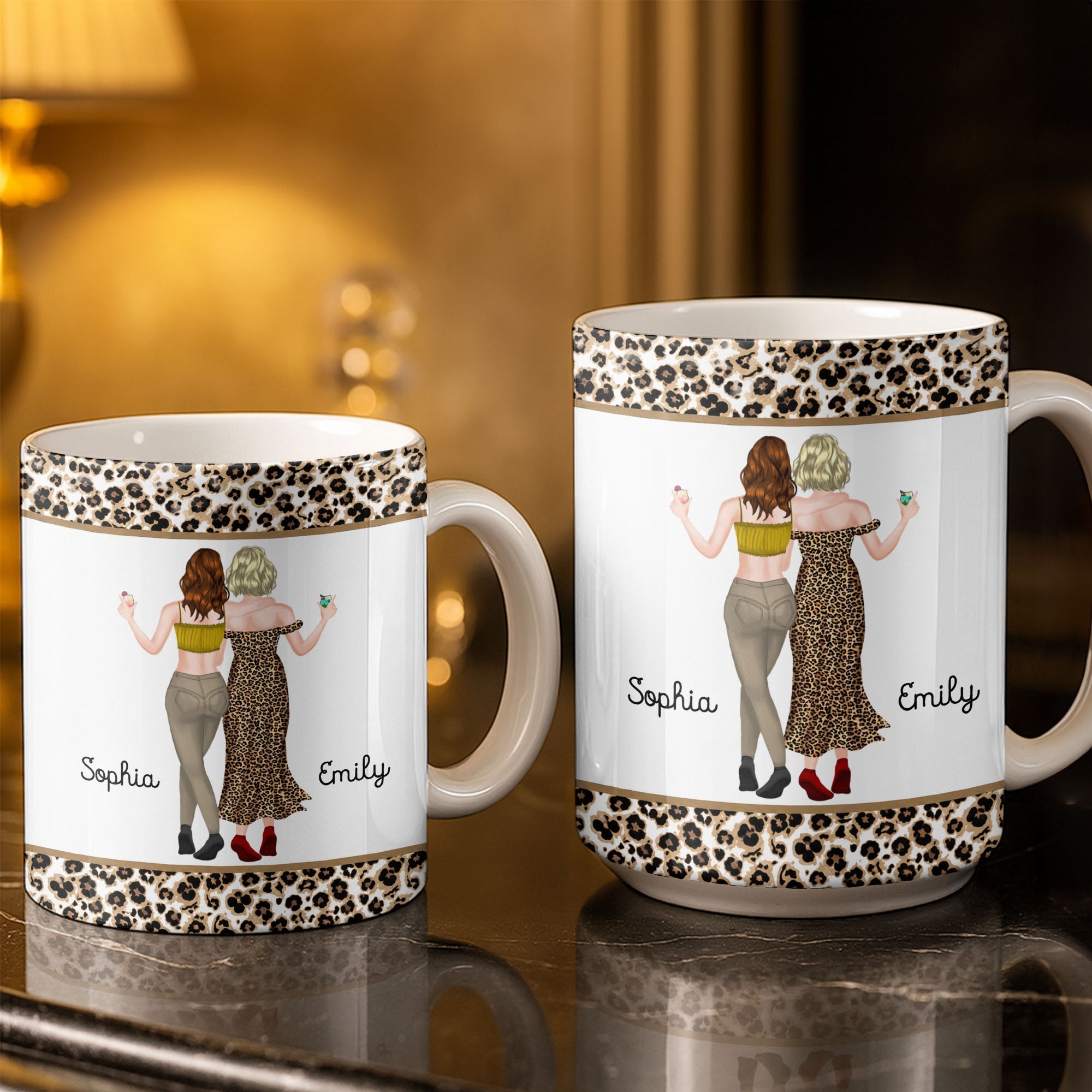 Personalized Leopard Pattern Coffee Mug Best Friend Gift Edge-to-edge Mug GradoCreations