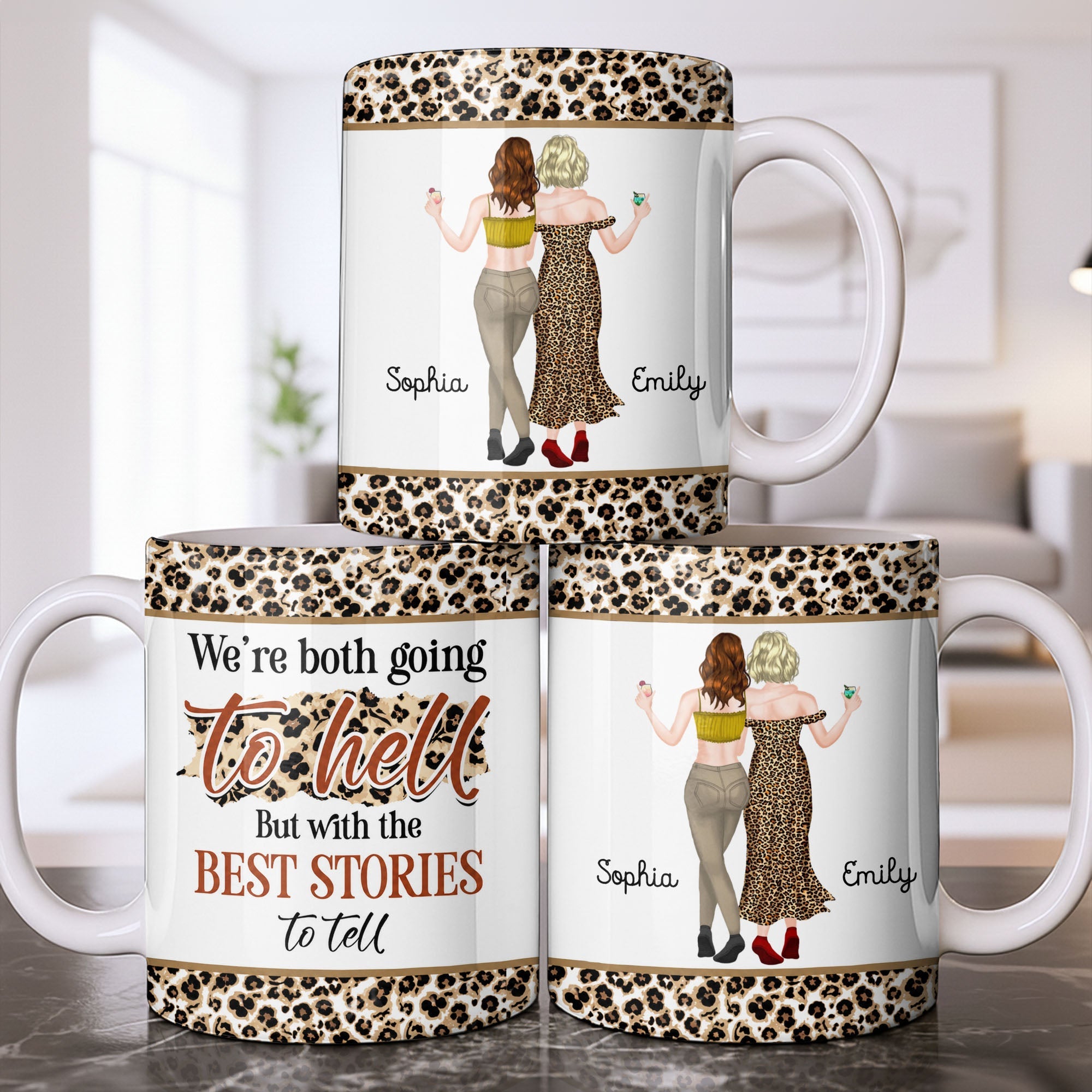 Personalized Leopard Pattern Coffee Mug Best Friend Gift Edge-to-edge Mug GradoCreations