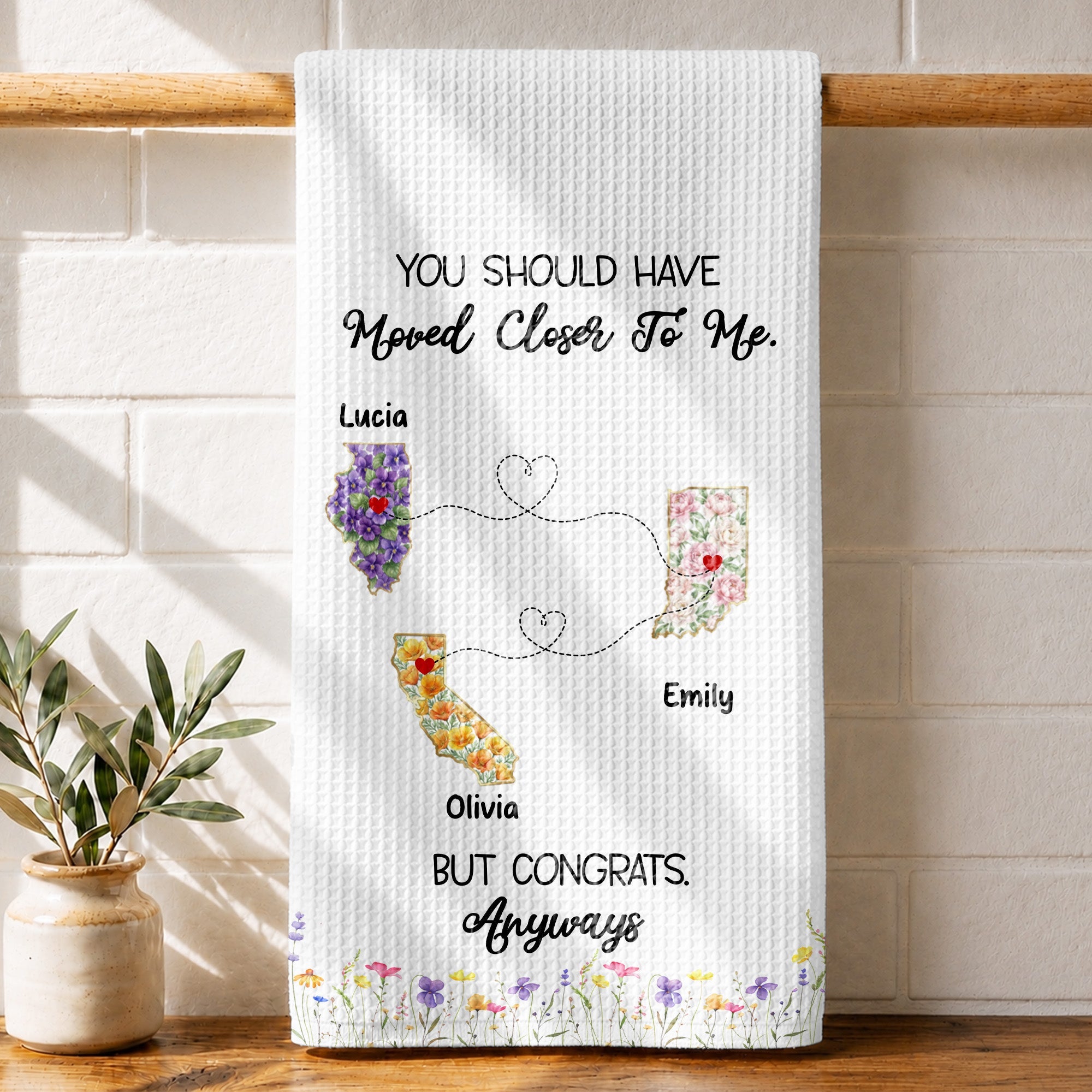 Personalized Floral States Map Kitchen Towel Gift for Best Friend Kitchen Towel GradoCreations
