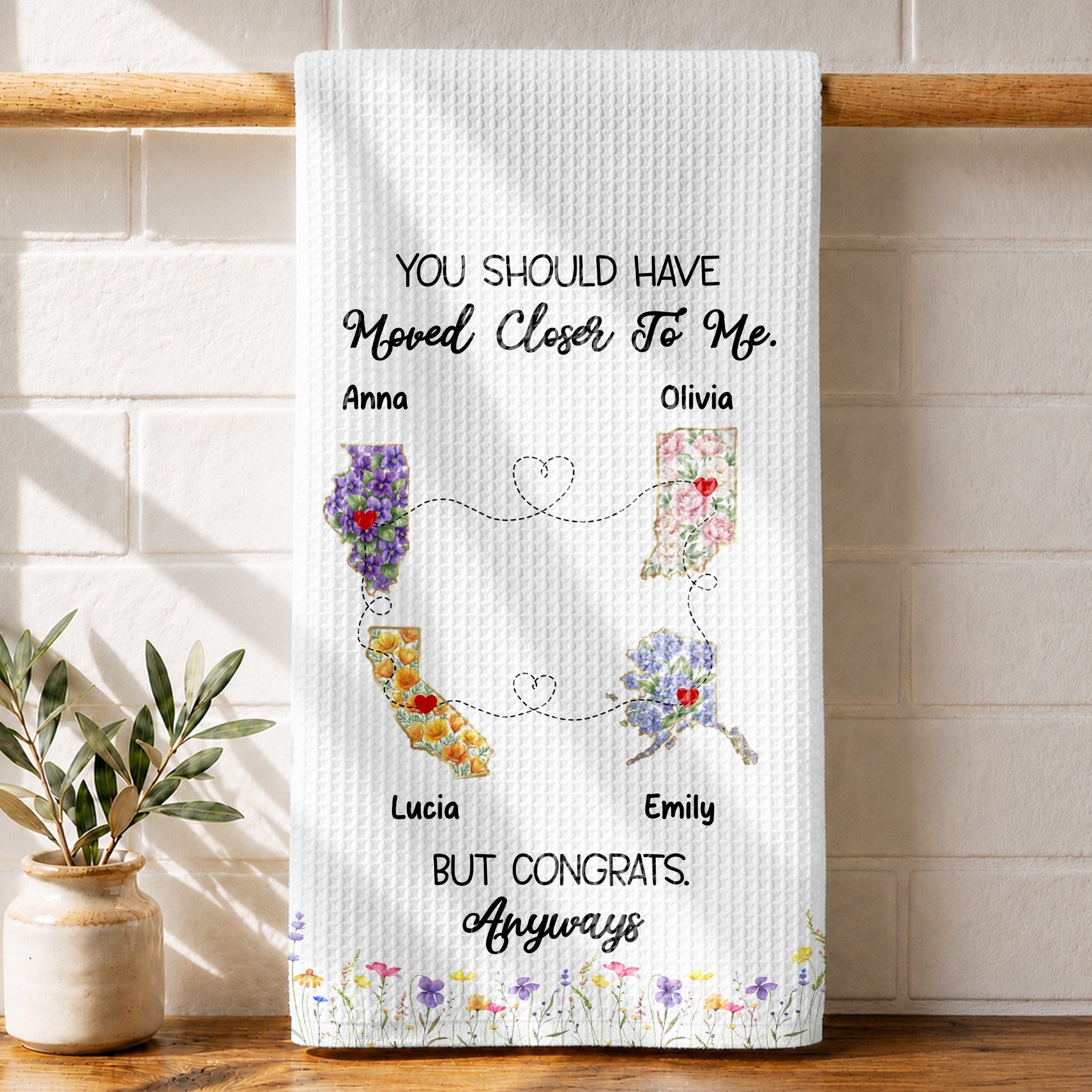 Personalized Floral States Map Kitchen Towel Gift for Best Friend Kitchen Towel GradoCreations
