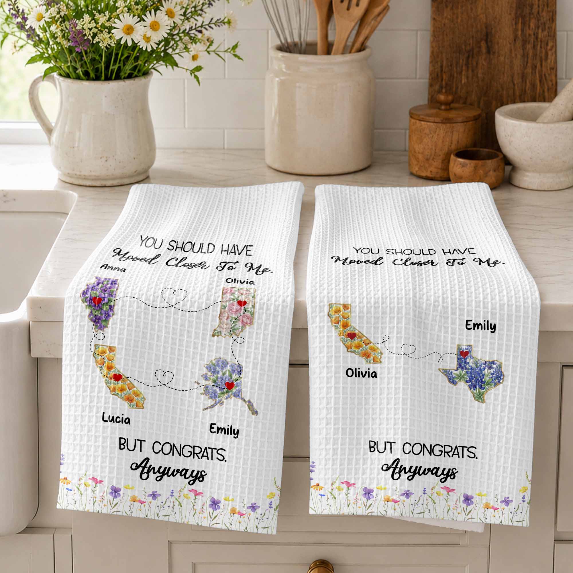 Personalized Floral States Map Kitchen Towel Gift for Best Friend Kitchen Towel GradoCreations