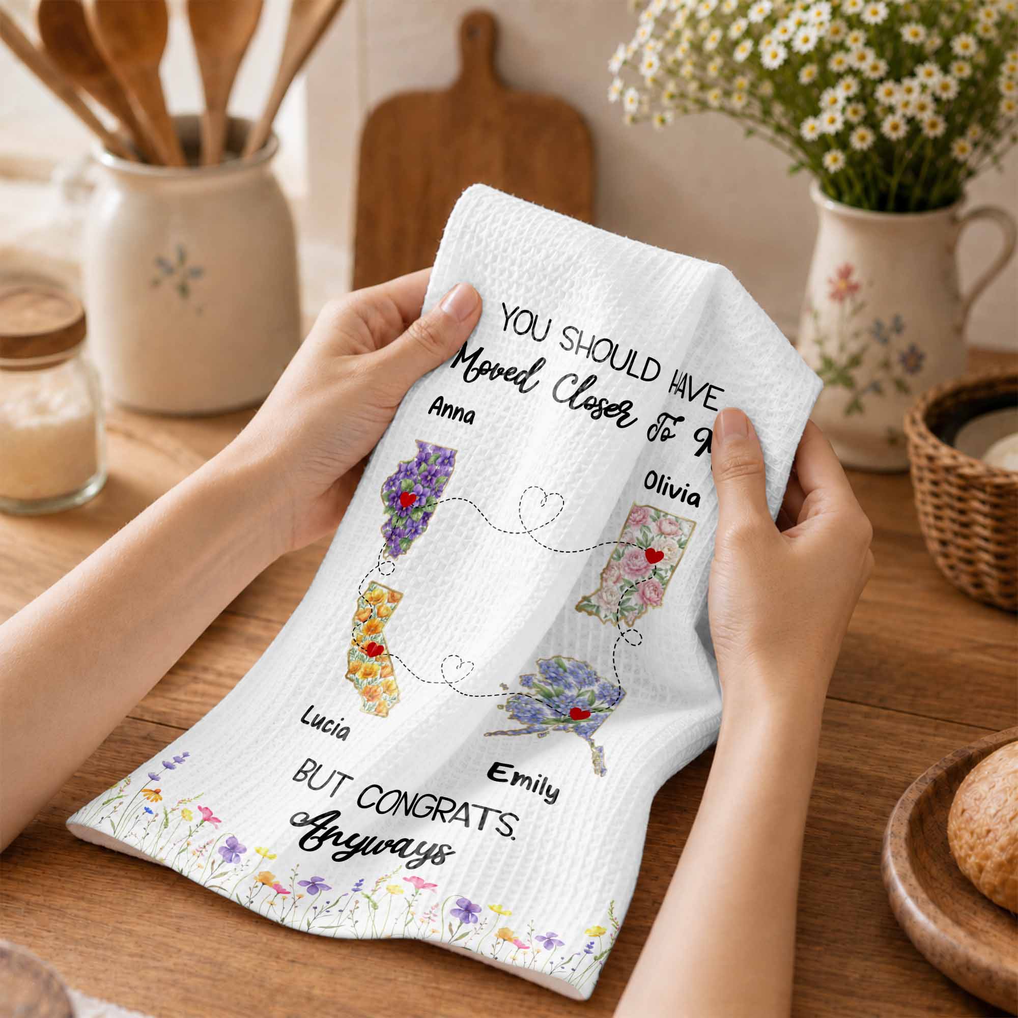 Personalized Floral States Map Kitchen Towel Gift for Best Friend Kitchen Towel GradoCreations
