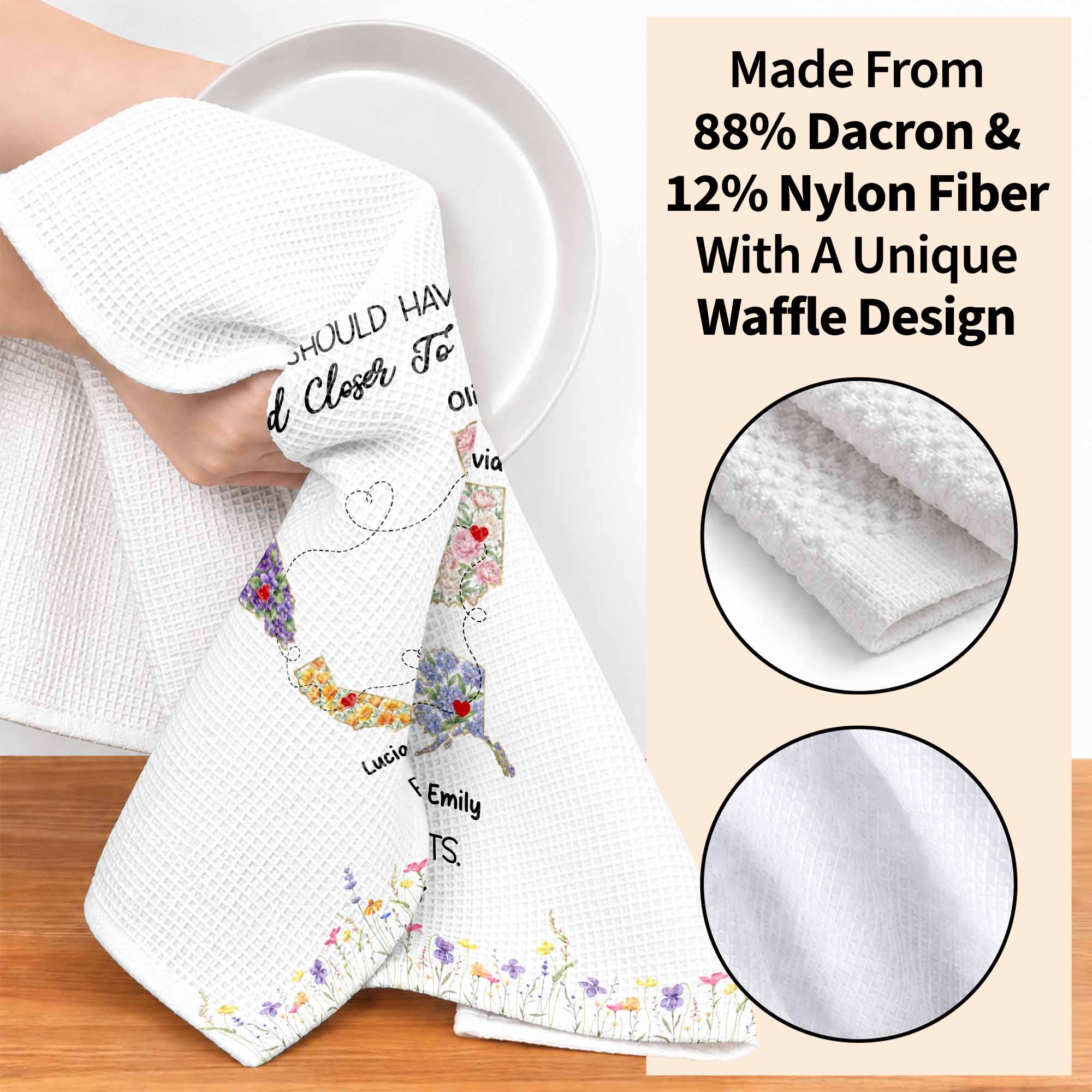 Personalized Floral States Map Kitchen Towel Gift for Best Friend Kitchen Towel GradoCreations