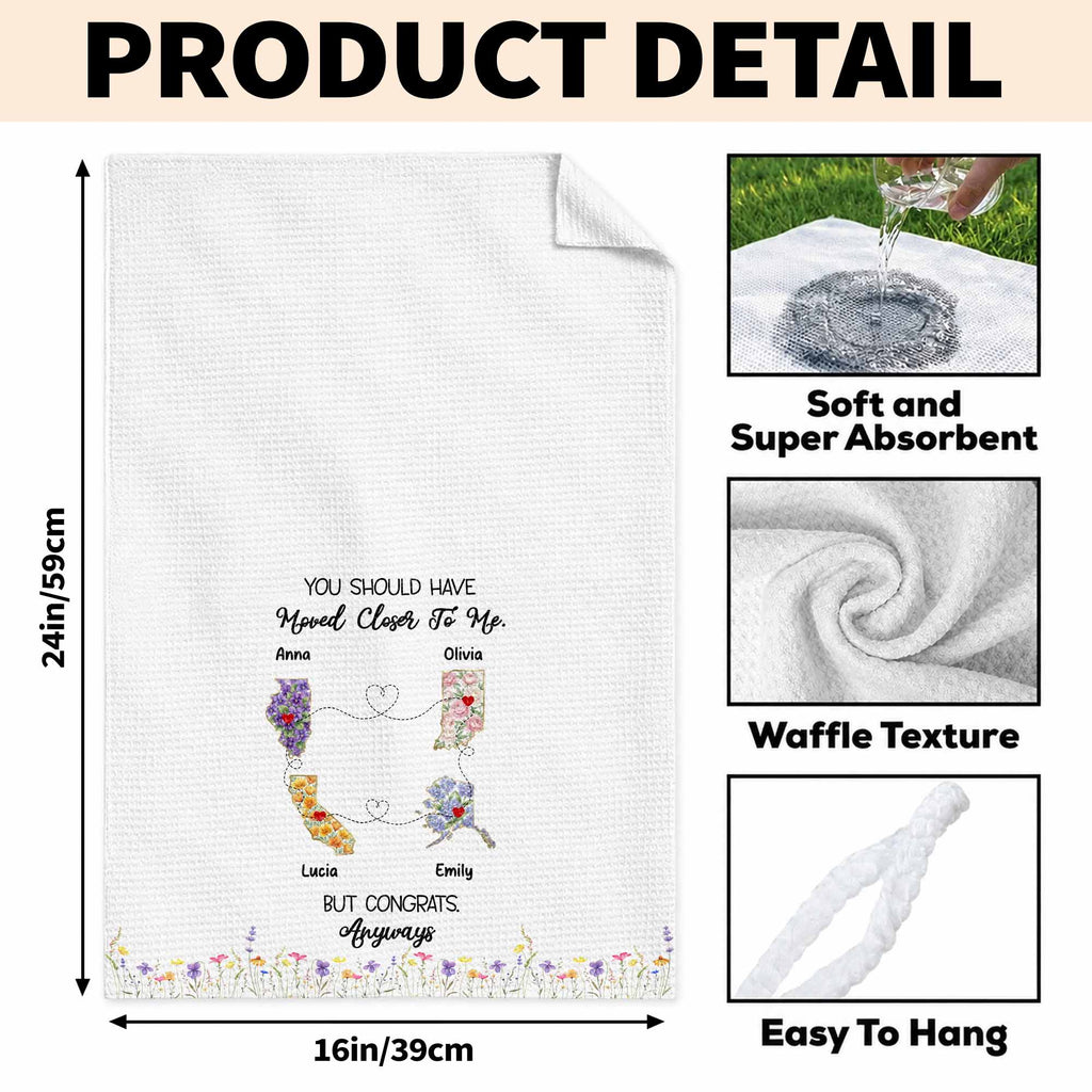 Personalized Floral States Map Kitchen Towel Gift for Best Friend Kitchen Towel GradoCreations