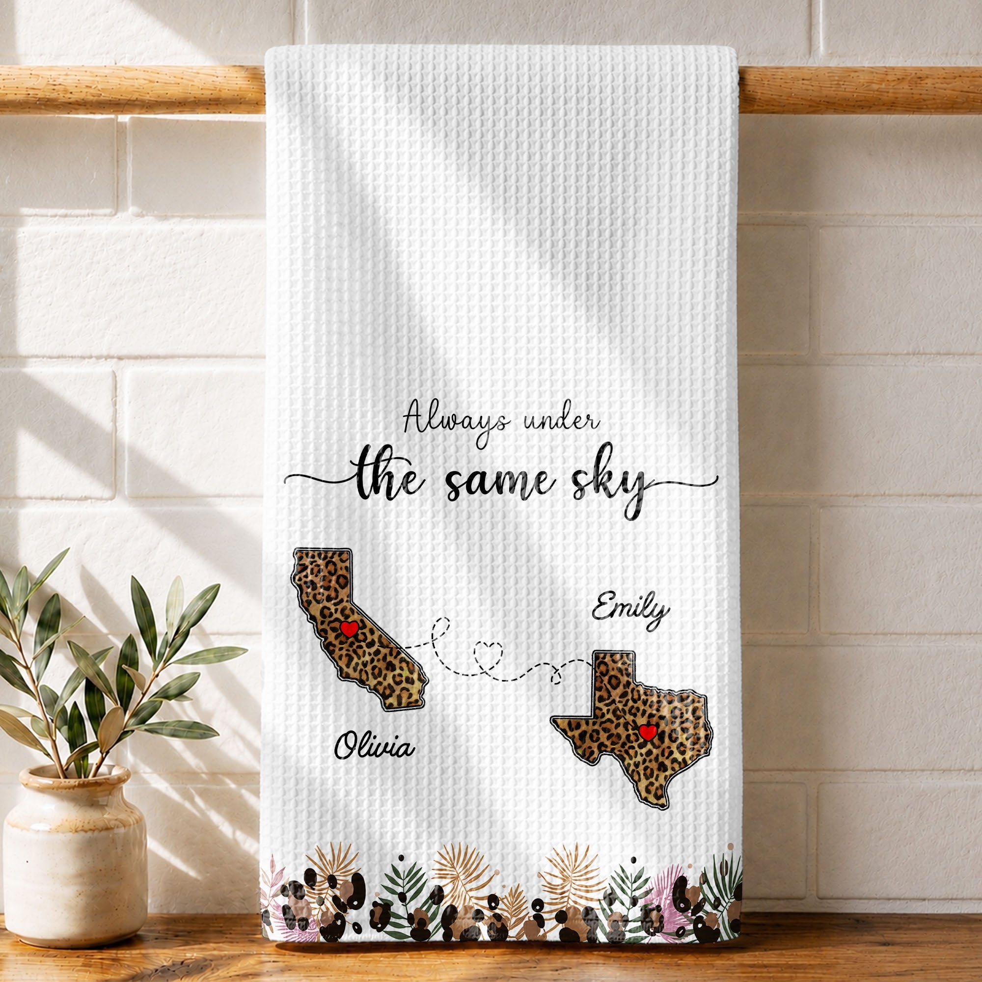 Personalized Kitchen Towel Custom States Hearts Gift for Friends Kitchen Towel GradoCreations