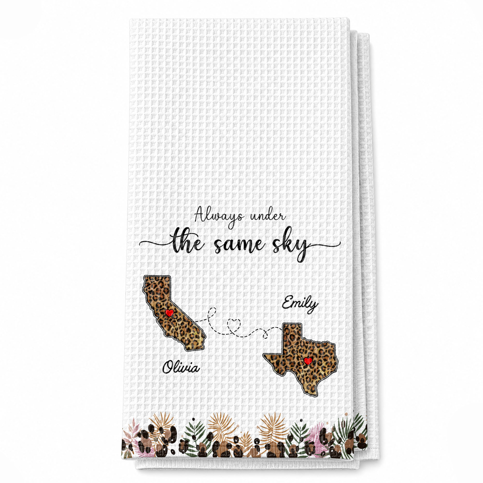 Personalized Kitchen Towel Custom States Hearts Gift for Friends Kitchen Towel GradoCreations