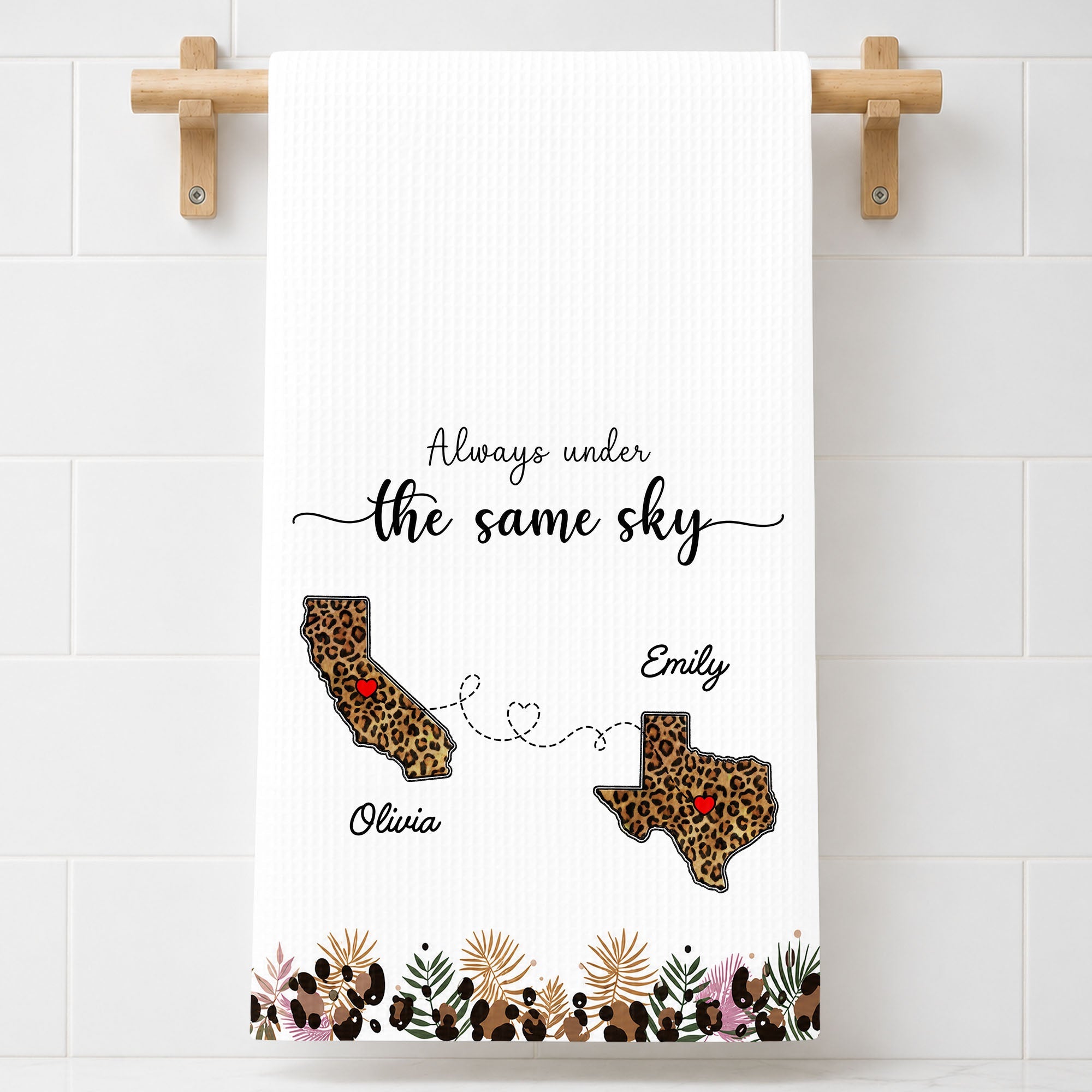 Personalized Kitchen Towel Custom States Hearts Gift for Friends Kitchen Towel GradoCreations