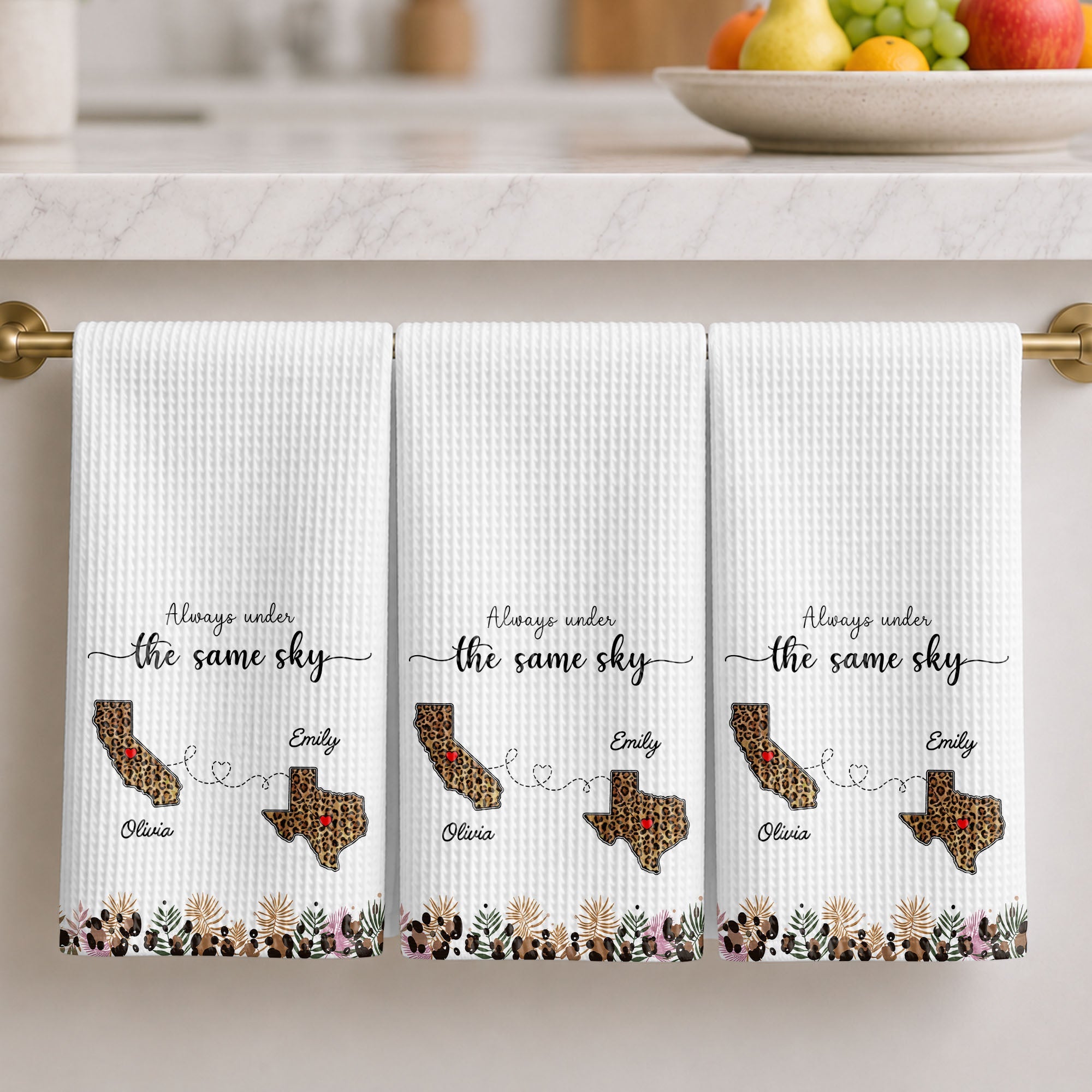 Personalized Kitchen Towel Custom States Hearts Gift for Friends Kitchen Towel GradoCreations