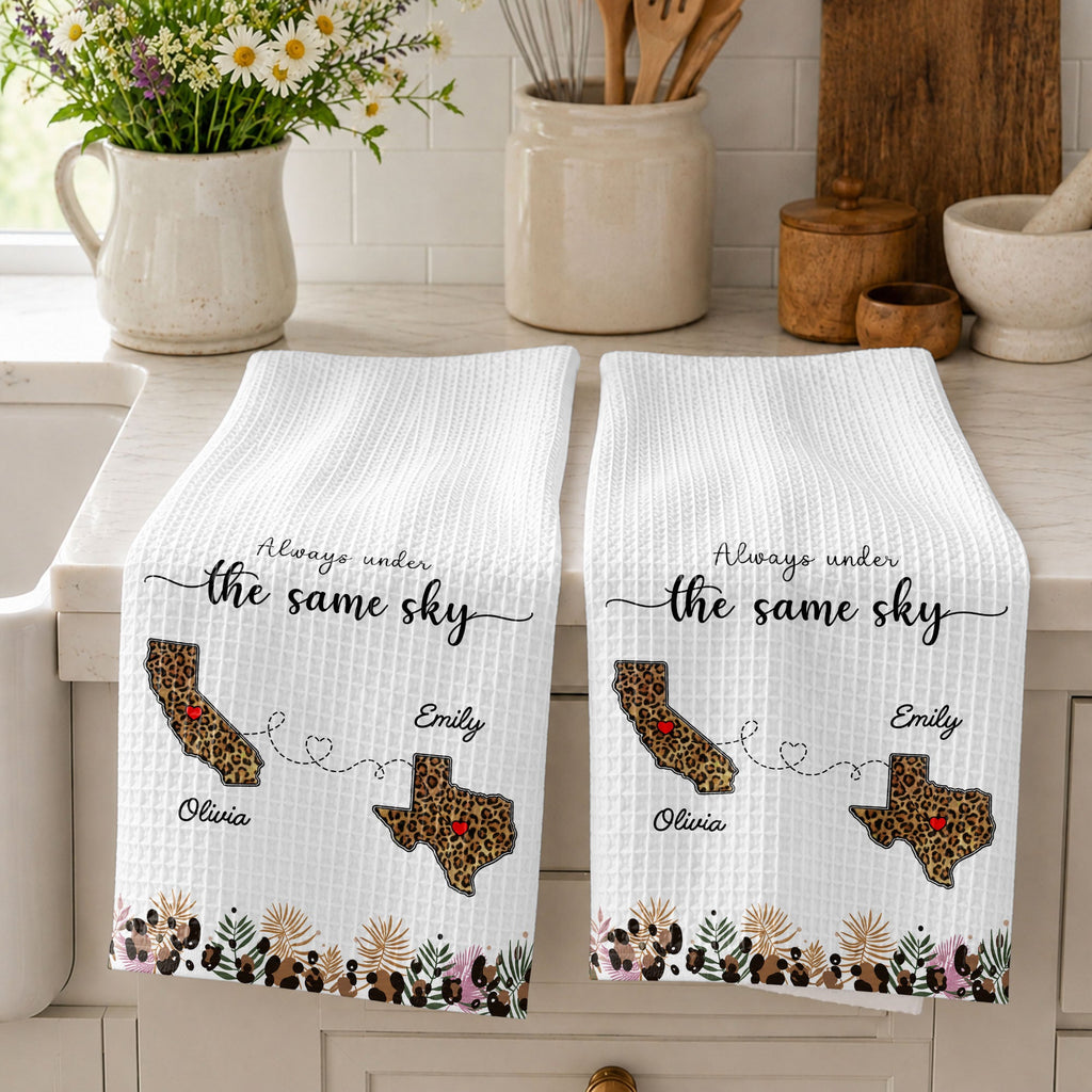 Personalized Kitchen Towel Custom States Hearts Gift for Friends Kitchen Towel GradoCreations