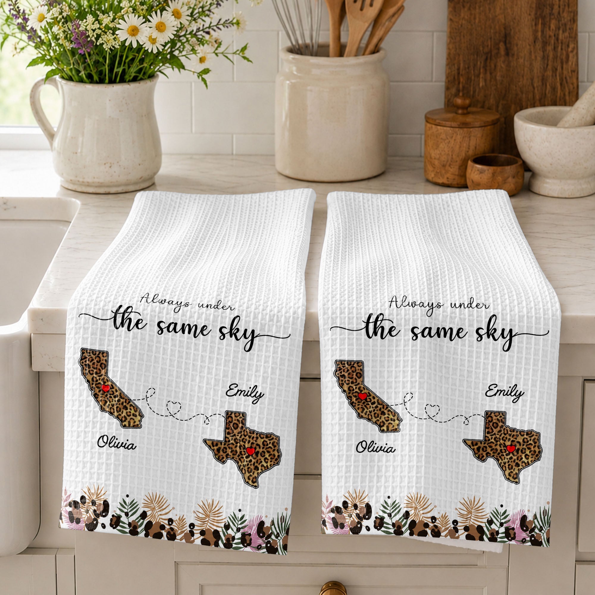 Personalized Kitchen Towel Custom States Hearts Gift for Friends Kitchen Towel GradoCreations