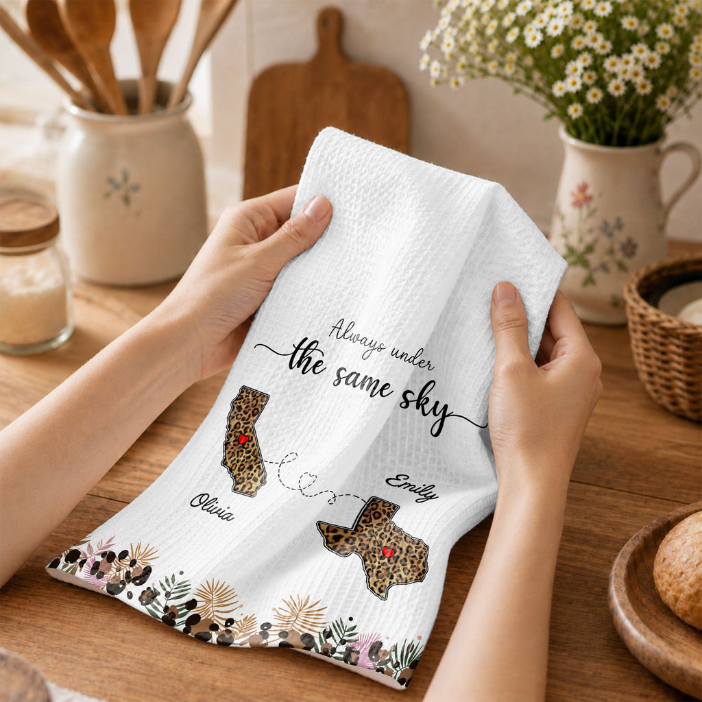 Personalized Kitchen Towel Custom States Hearts Gift for Friends Kitchen Towel GradoCreations
