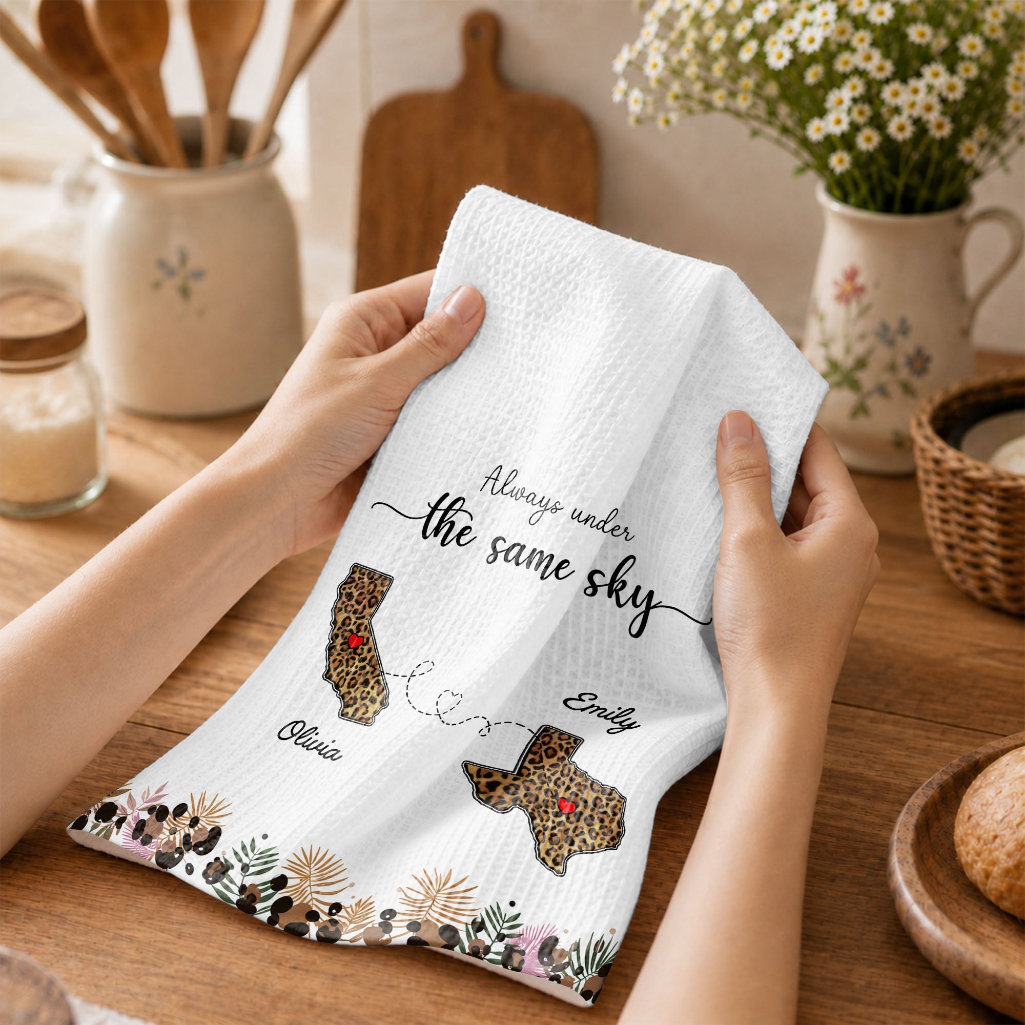 Personalized Kitchen Towel Custom States Hearts Gift for Friends Kitchen Towel GradoCreations