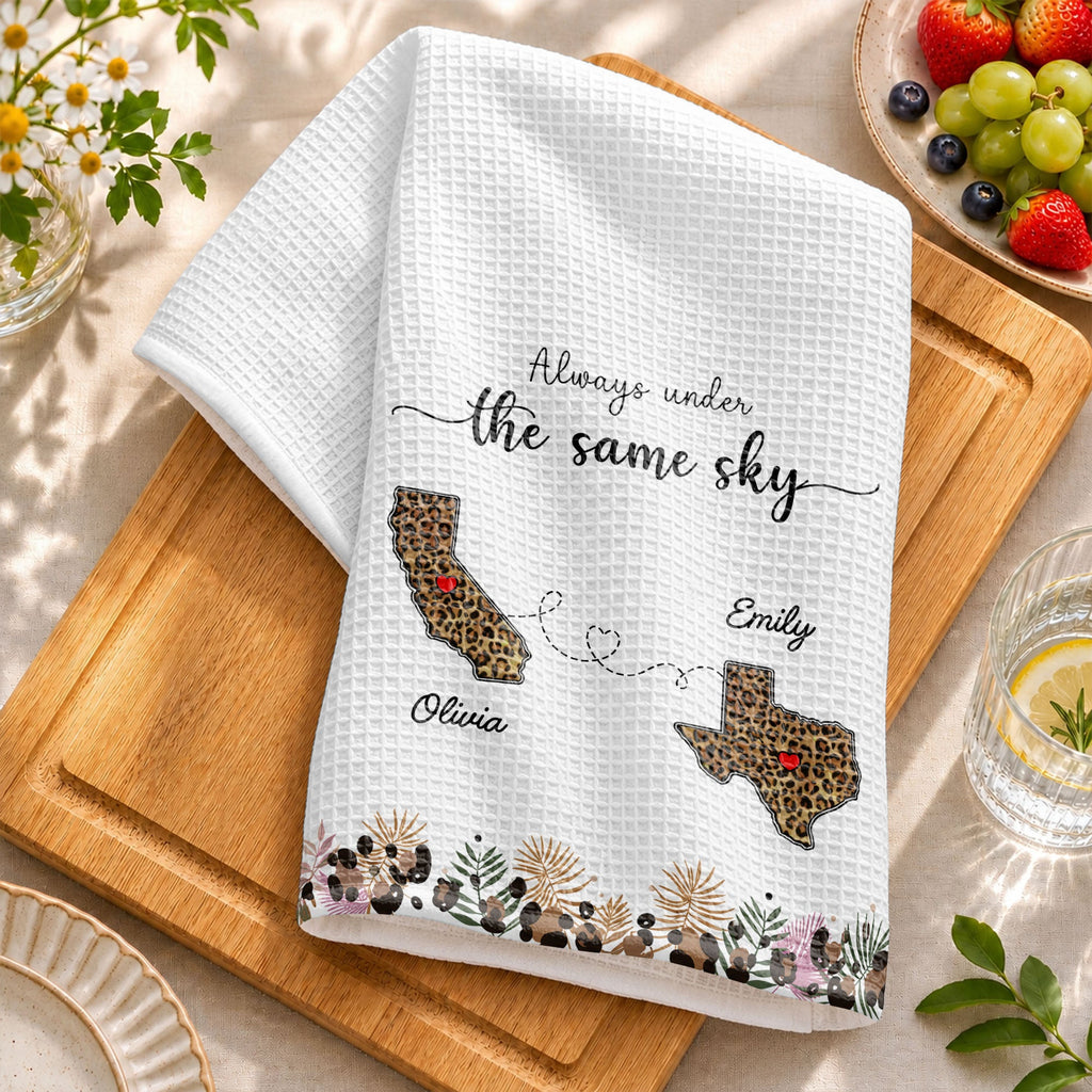 Personalized Kitchen Towel Custom States Hearts Gift for Friends Kitchen Towel GradoCreations