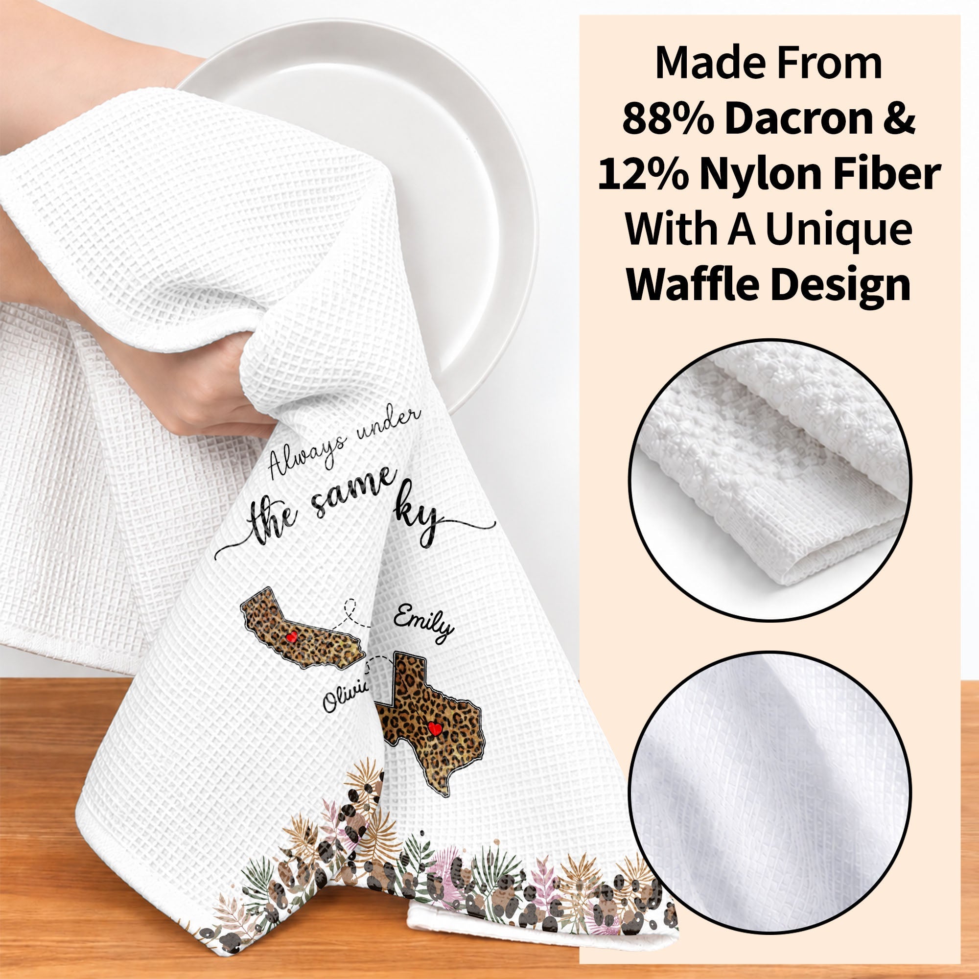 Personalized Kitchen Towel Custom States Hearts Gift for Friends Kitchen Towel GradoCreations
