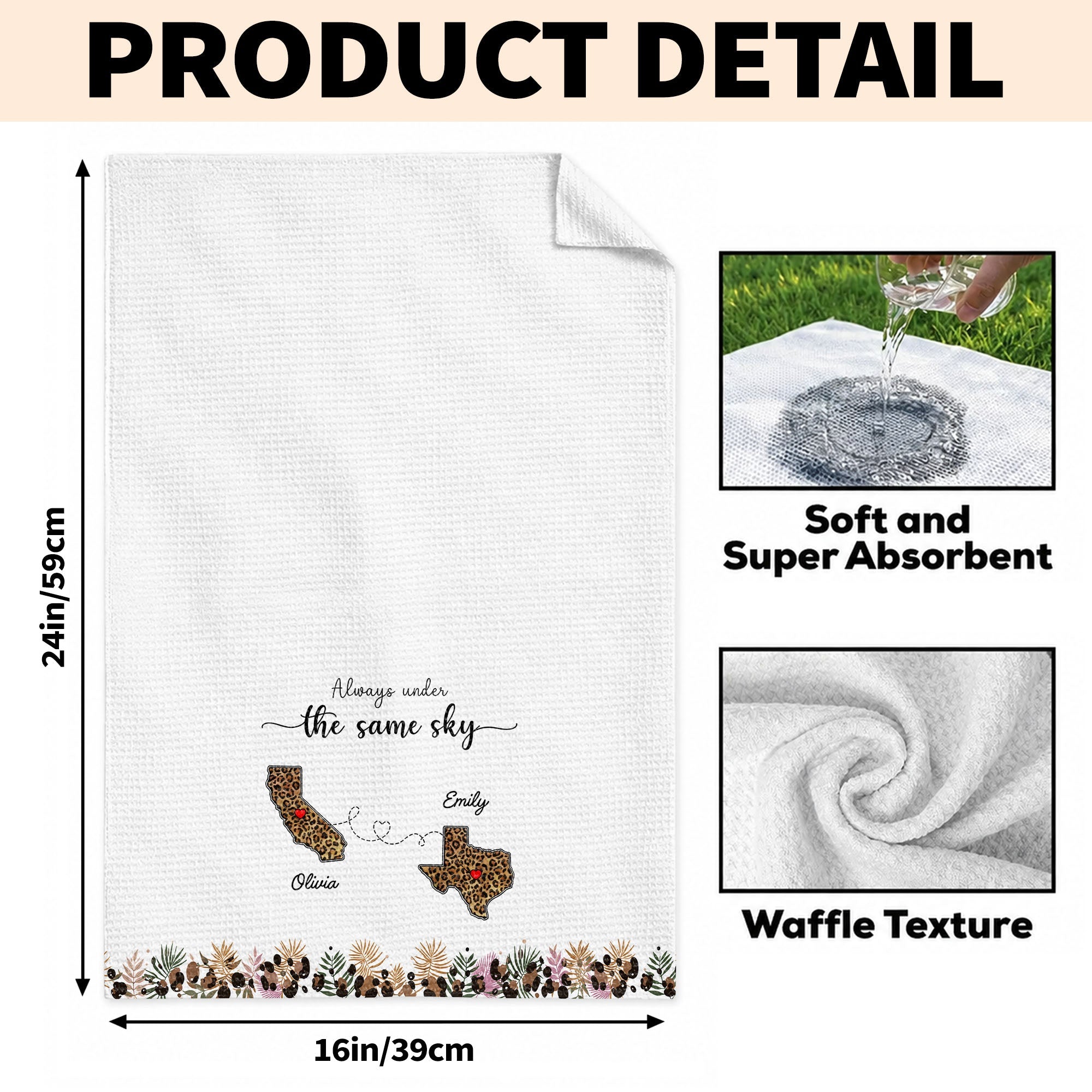Personalized Kitchen Towel Custom States Hearts Gift for Friends Kitchen Towel GradoCreations