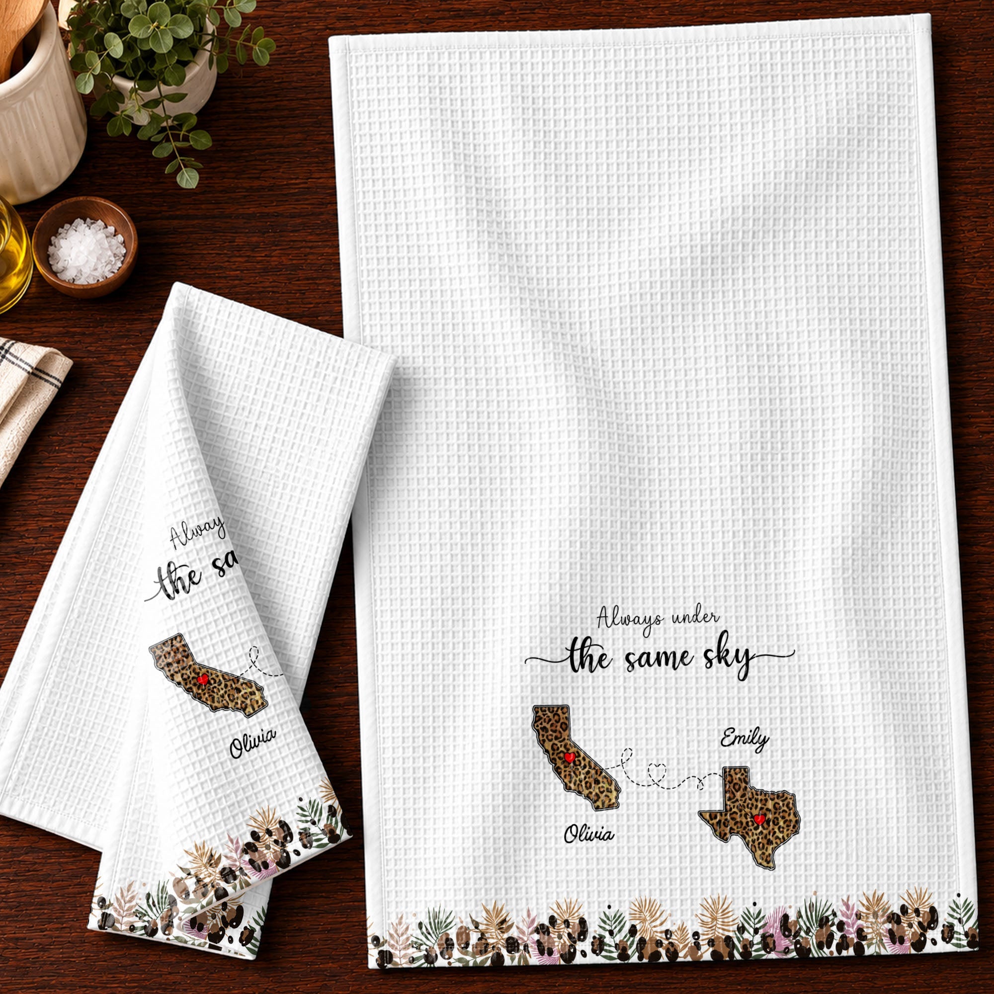 Personalized Kitchen Towel Custom States Hearts Gift for Friends Kitchen Towel GradoCreations