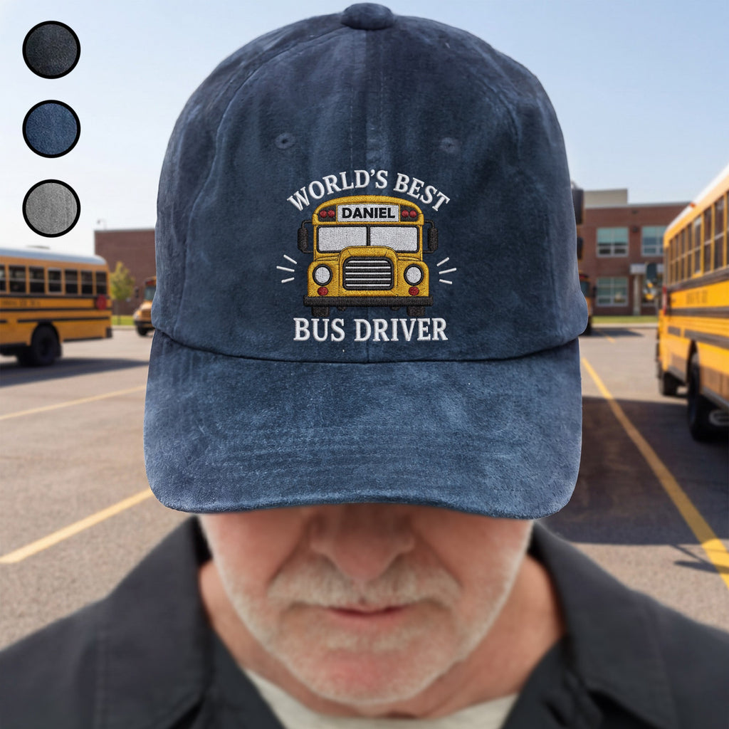 Personalized Washed Denim Cap Custom Name Gift for Bus Driver Washed Denim Cap GradoCreations