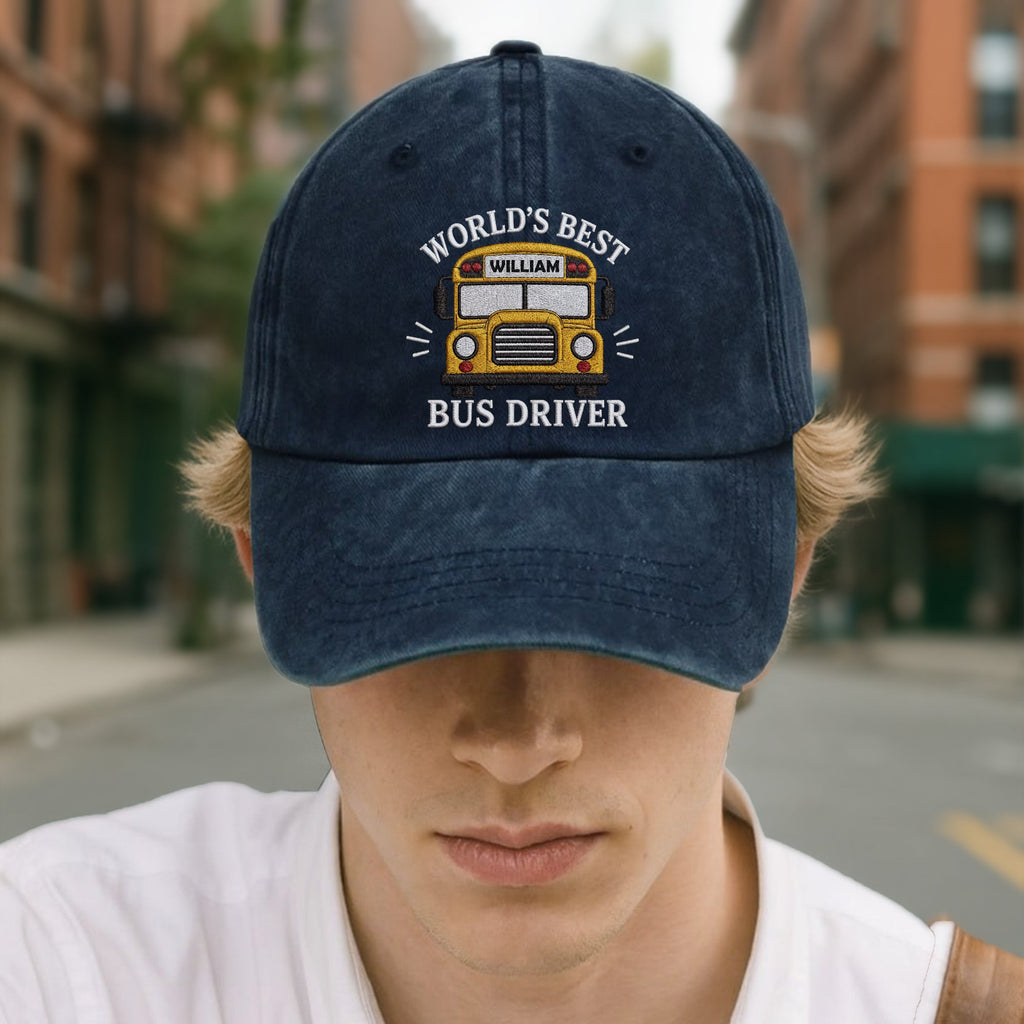 Personalized Washed Denim Cap Custom Name Gift for Bus Driver Washed Denim Cap GradoCreations