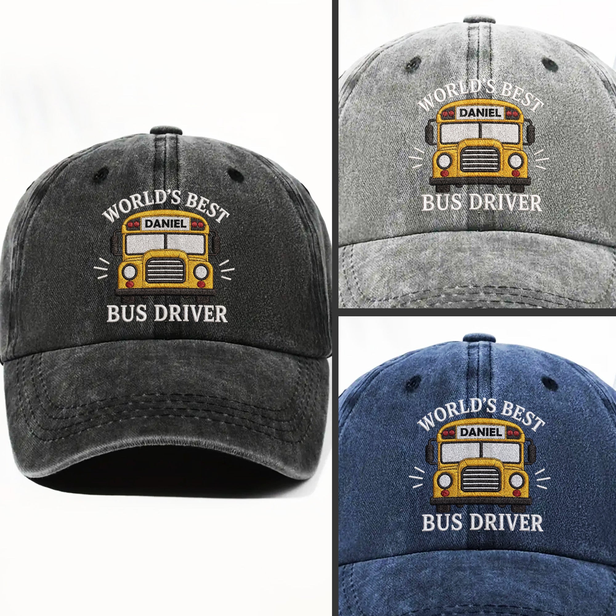Personalized Washed Denim Cap Custom Name Gift for Bus Driver Washed Denim Cap GradoCreations