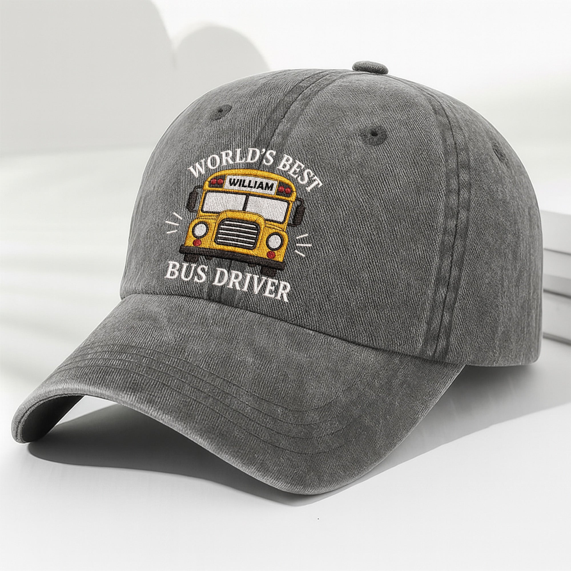 Personalized Washed Denim Cap Custom Name Gift for Bus Driver Washed Denim Cap GradoCreations