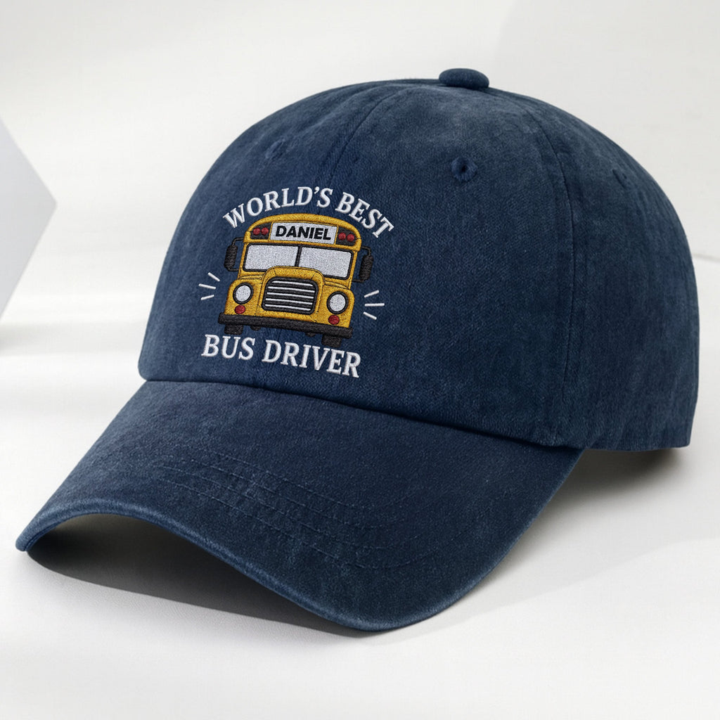 Personalized Washed Denim Cap Custom Name Gift for Bus Driver Washed Denim Cap GradoCreations