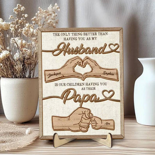 Personalized 2-Layered Wooden Plaque Family Gift for Husband HN590 - 2-Layered Wooden Plaque With Stand BCF fix GradoCreations