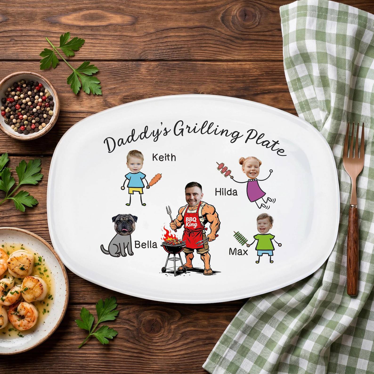 Personalized BBQ Grilling Plate Custom Photo Gift for Dad HN590 - Platter fix GradoCreations